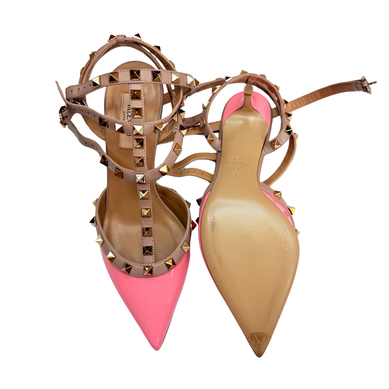 Valentino Rockstud Accents T-Strap Pumps Pink