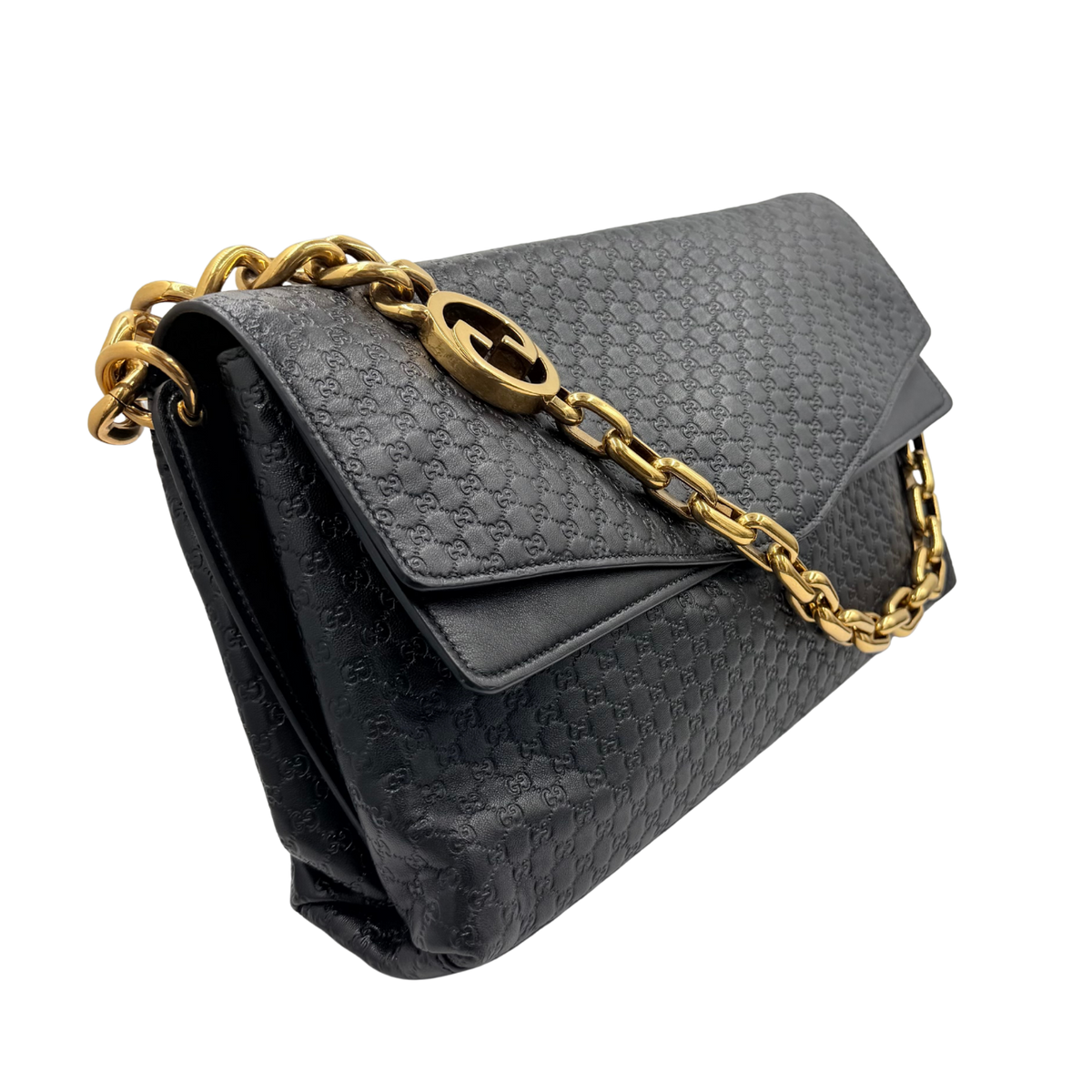 Large Microguccissima Monogram Flap Bag Black