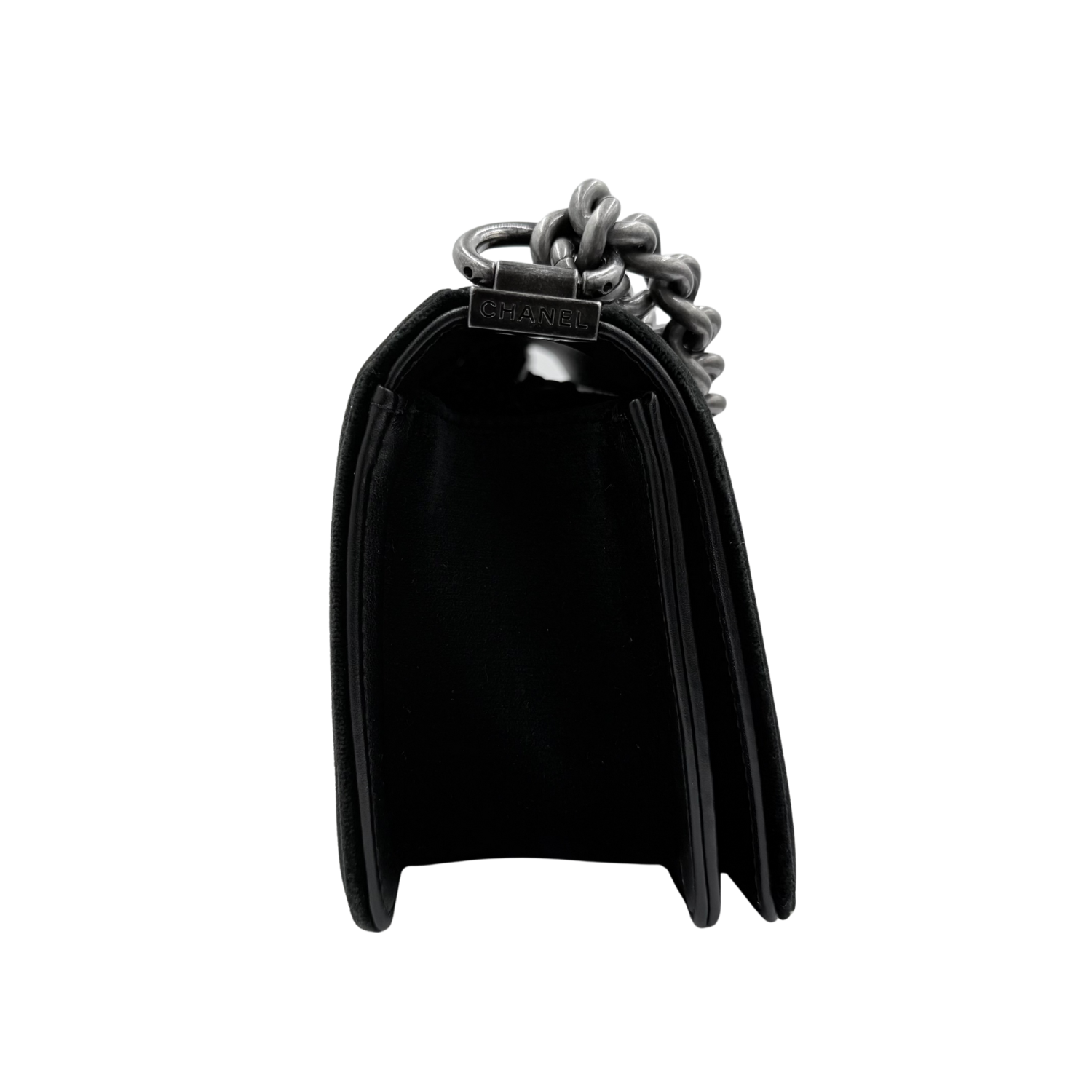Chanel Medium Stitched Quilted Velvet Boy Bag Old Black
