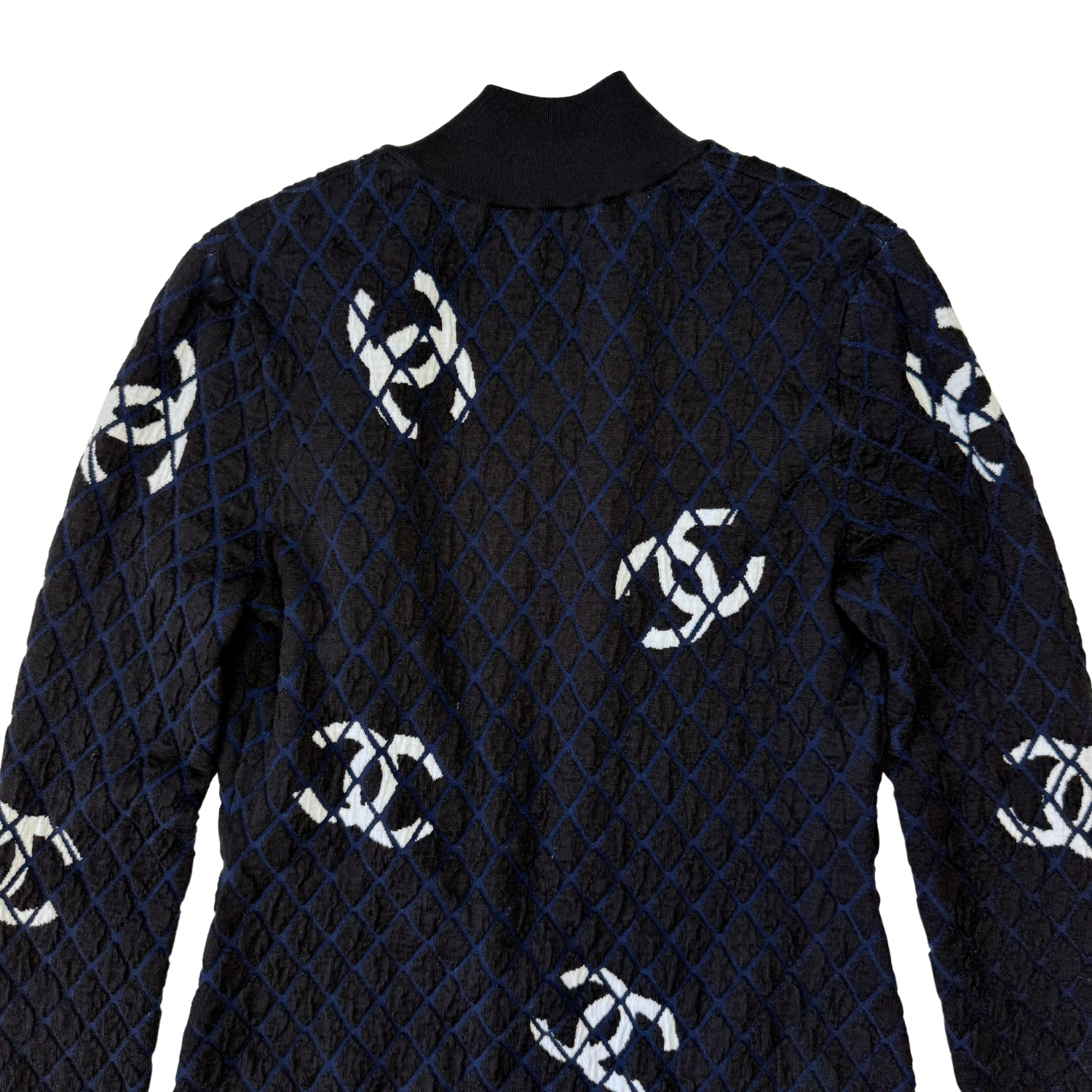 Chanel Runway CC Coco Neige Half Zip Up Dress Blue & Black