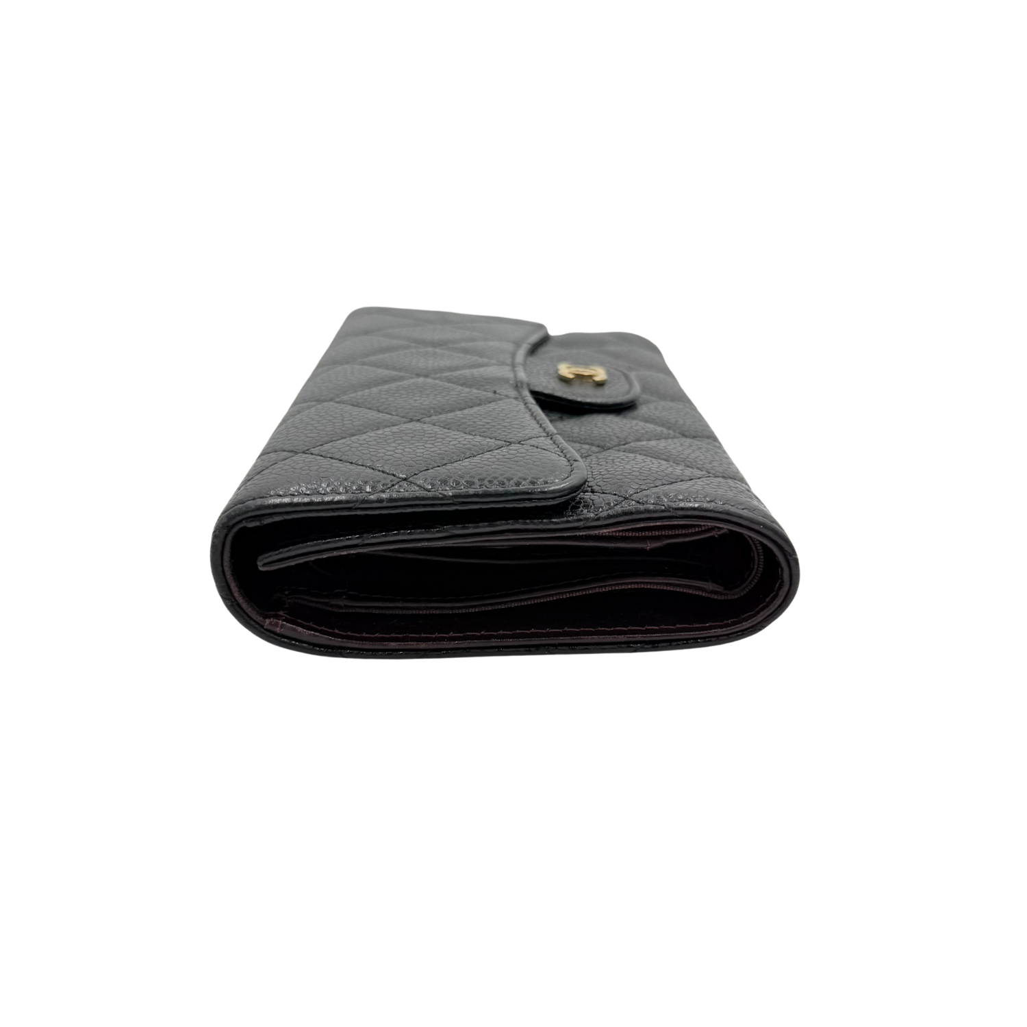 Large Quilted Flap Wallet Black