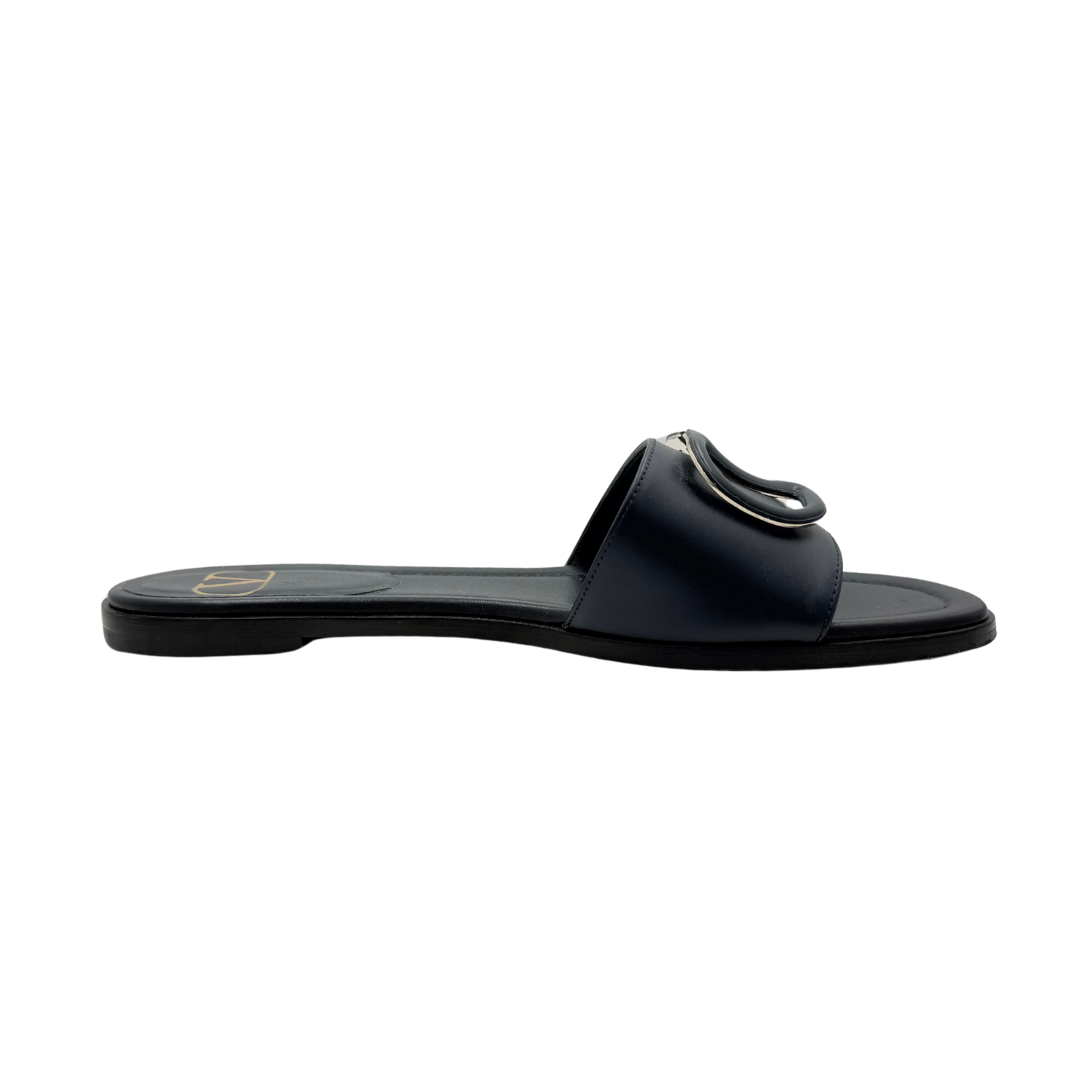Valentino V Logo Signature Slide Sandals Navy