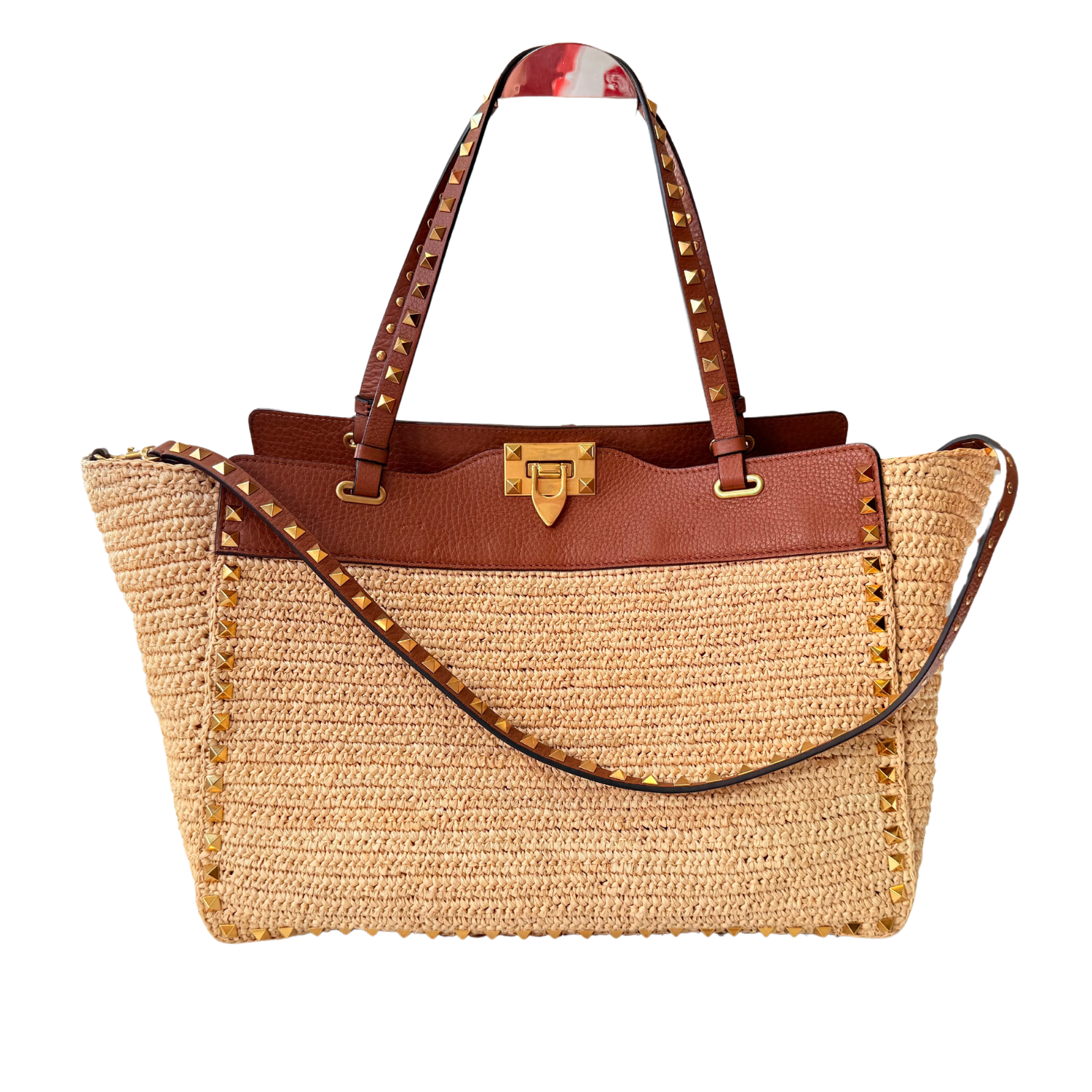 Valentino Rockstud Raffia Tote