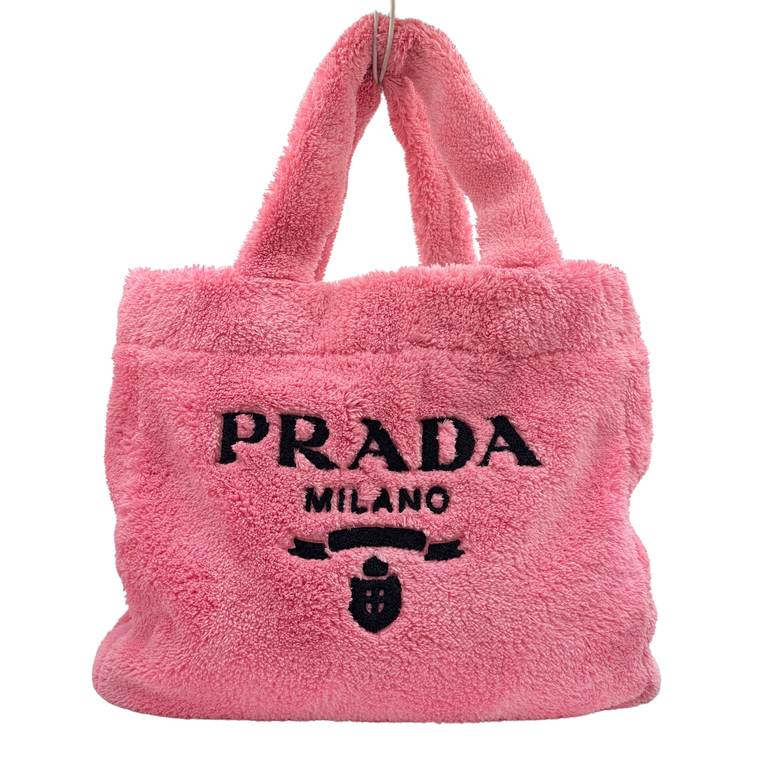 Prada Enameled Metal Triangle Spugna Tote Pink