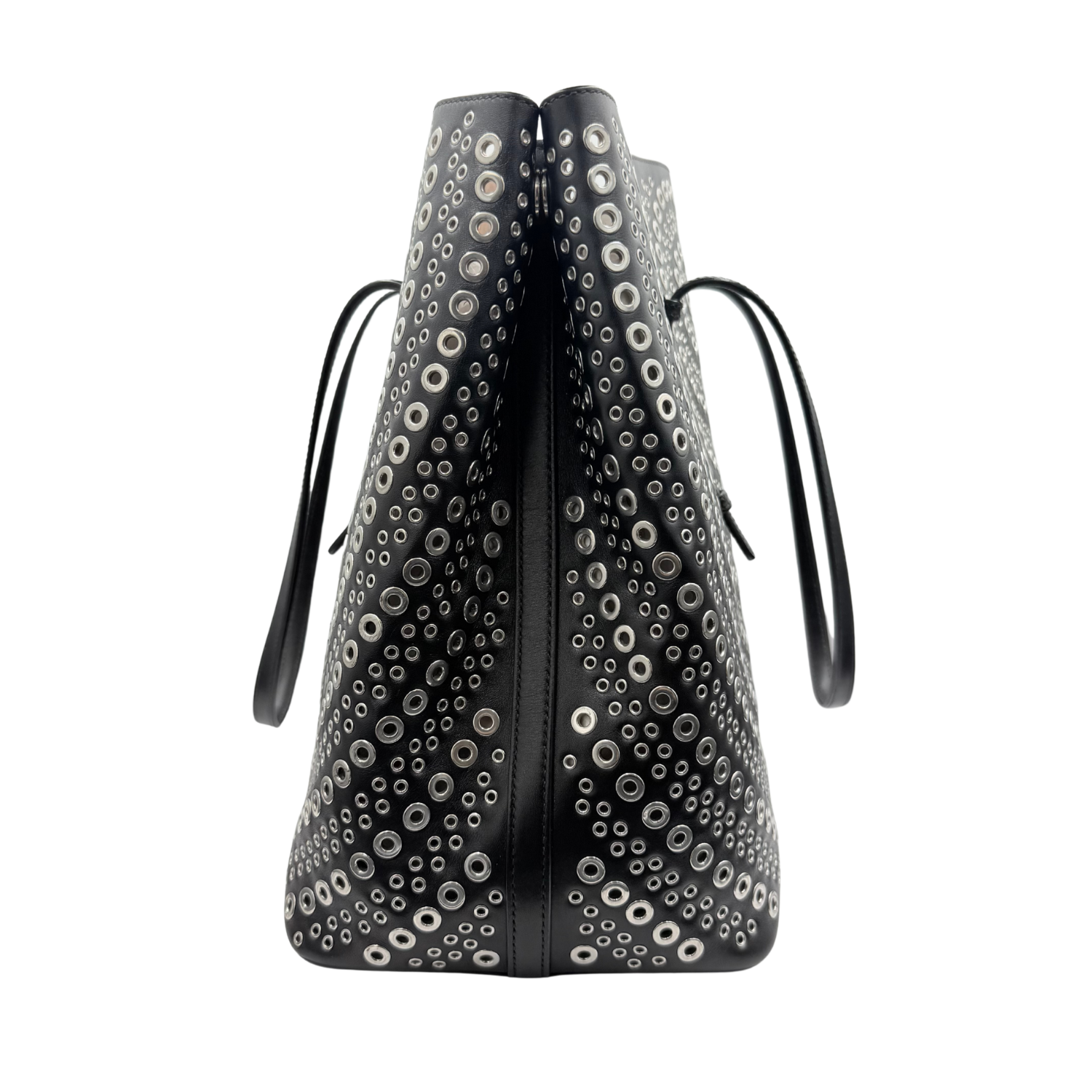 ALAÏA Grommet Studded Medium Mina Tote Black