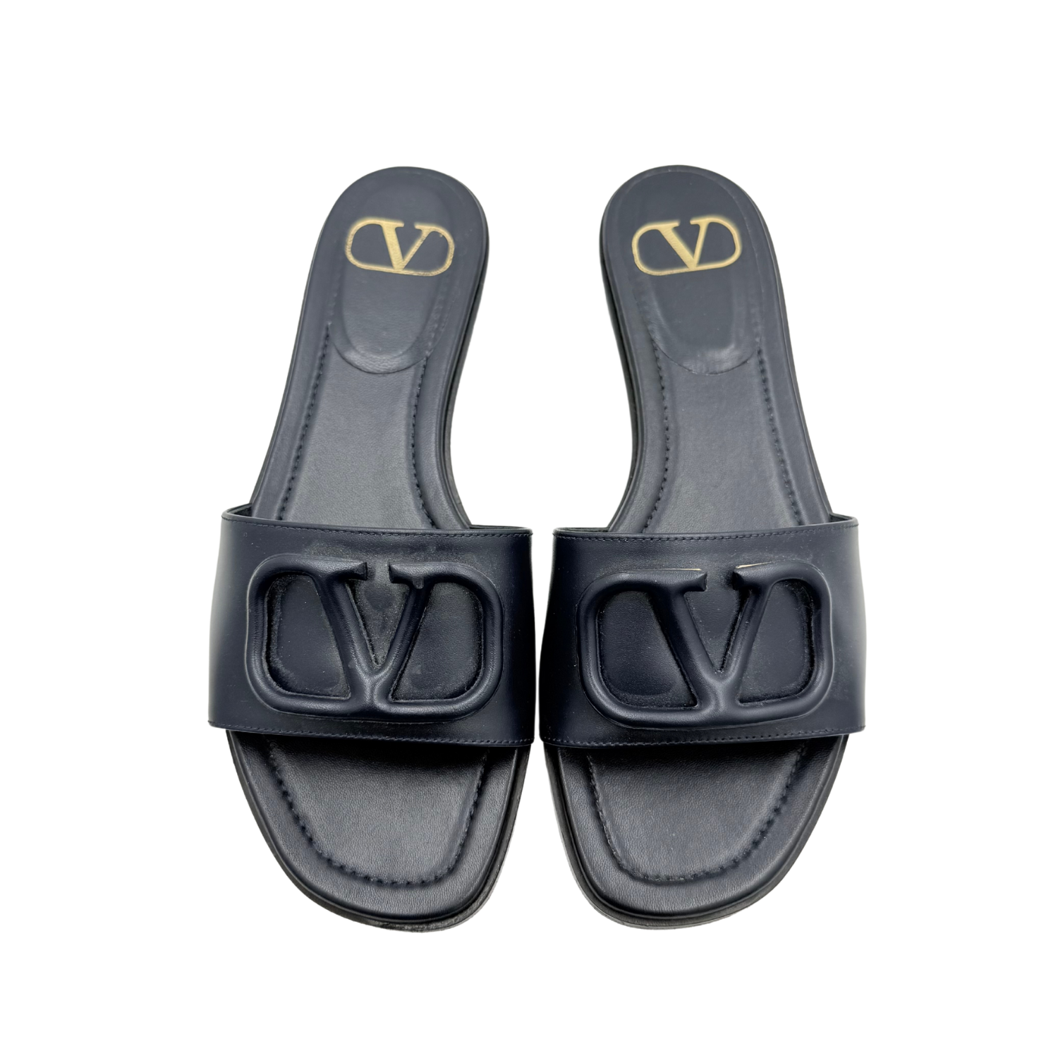 Valentino V Logo Signature Slide Sandals Navy