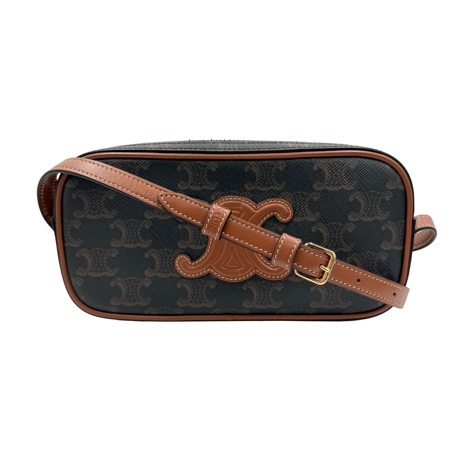 Celine Mini Triomphe Canvas Camera Shoulder Bag Tan