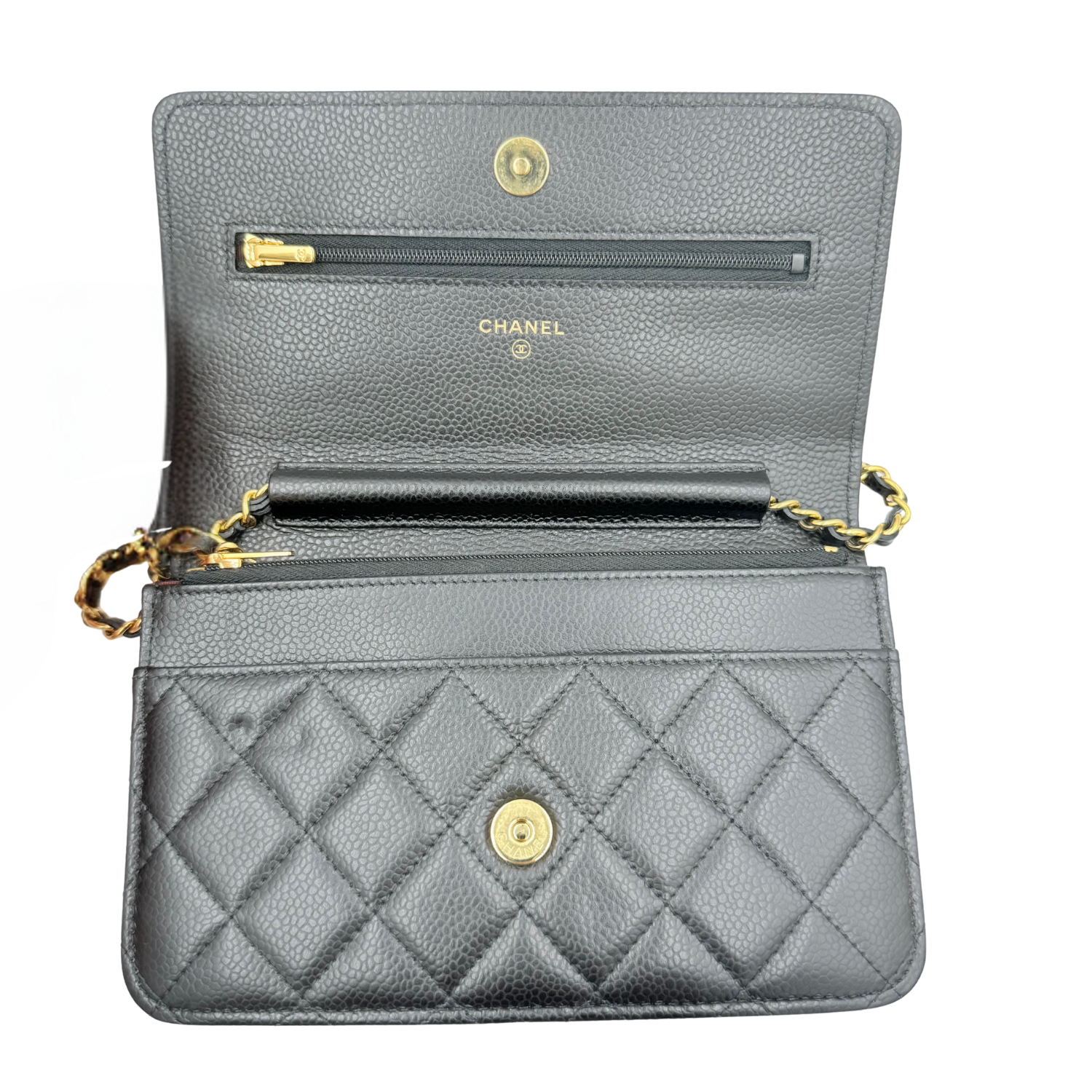Chanel Classic Quilted Wallet On Chain Black Microchipped