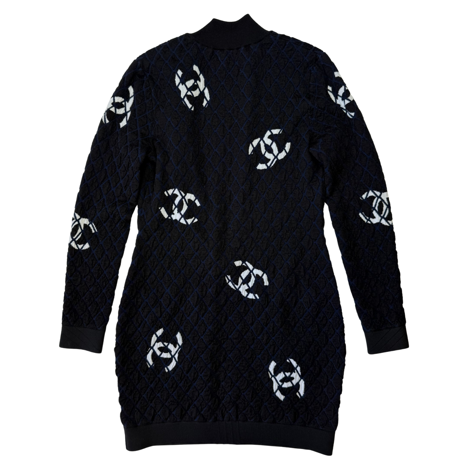 Chanel Runway CC Coco Neige Half Zip Up Dress Blue & Black