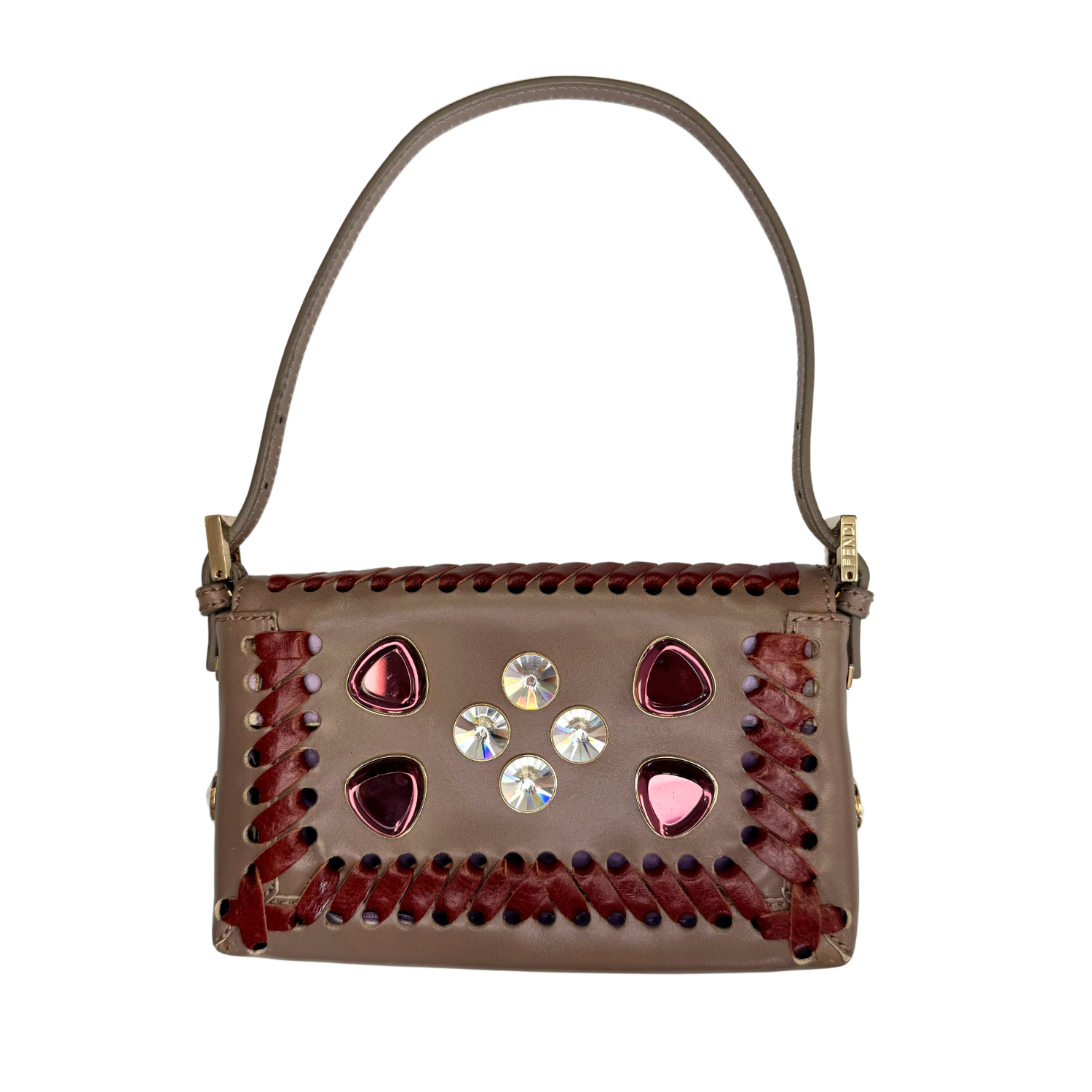 Fendi Stone Embellished Taupe Bag