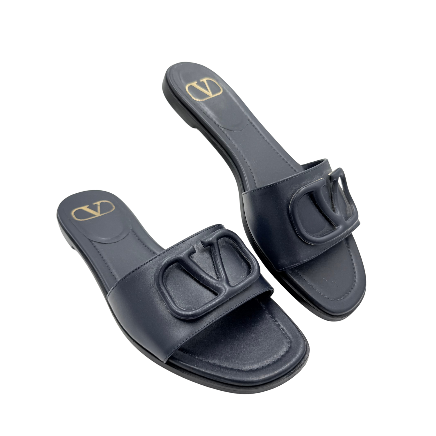 Valentino V Logo Signature Slide Sandals Navy