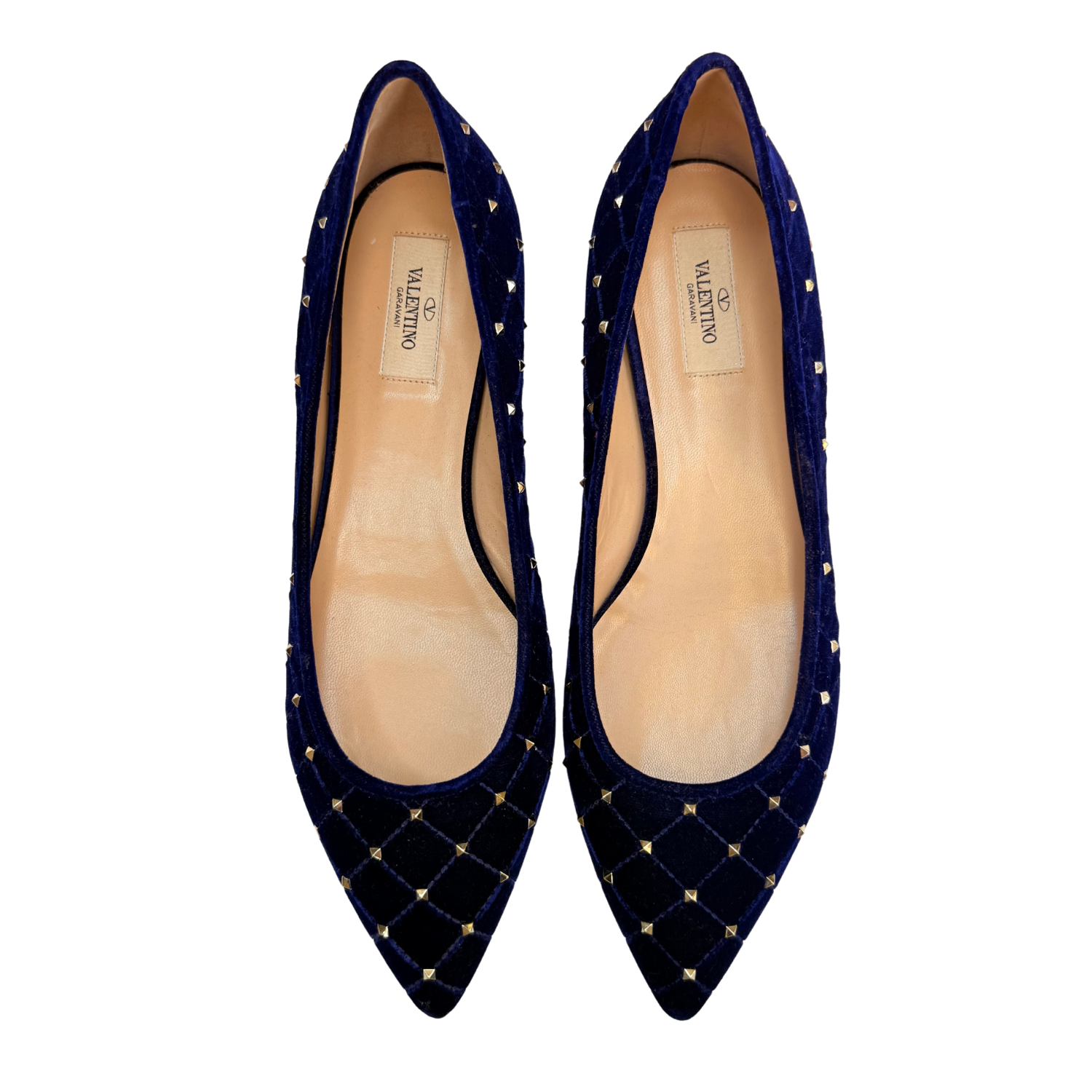 Valentino Rockstud Pointed Toe Flats Blue
