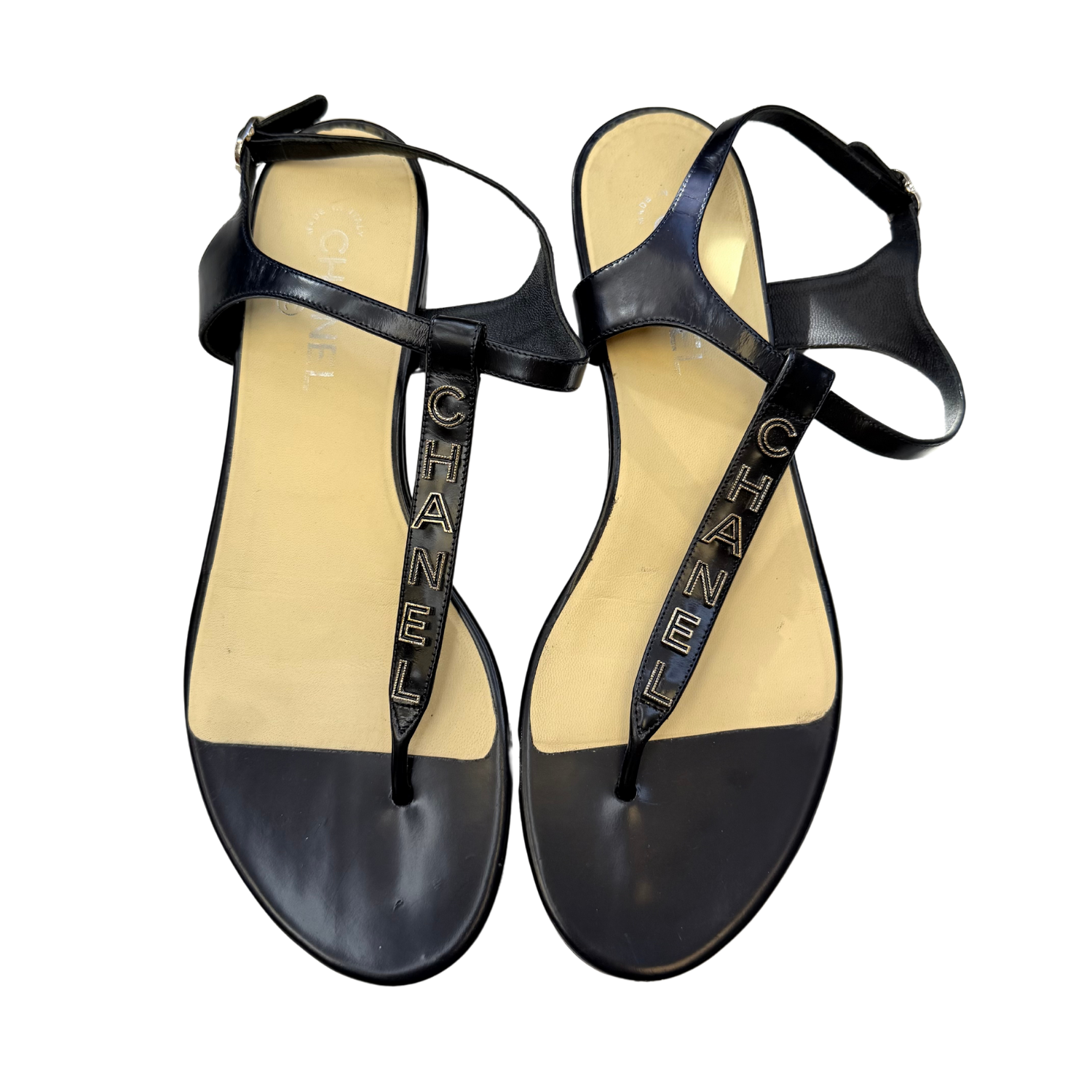 Chanel Interlocking CC T-Strap Sandals Black