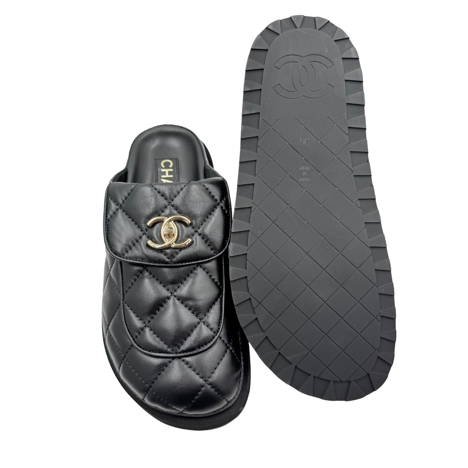 Chanel CC Turnlock Quilted Backless Mules Black