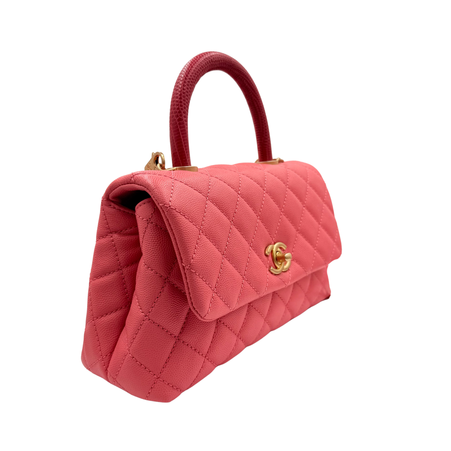 Chanel Lizard Trimmed Coco Mini Top Handle Bag Pink
