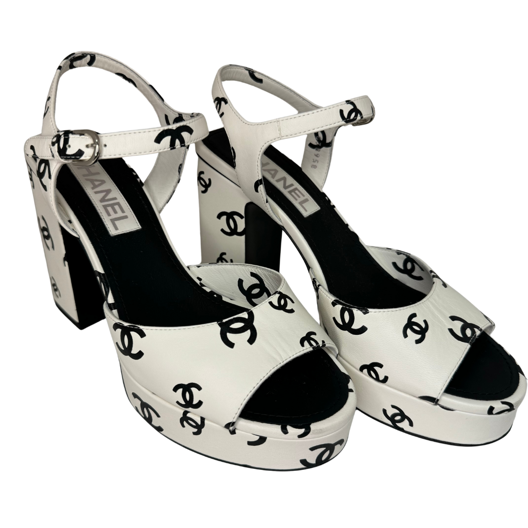 Chanel Printed Lambskin Platforms White
