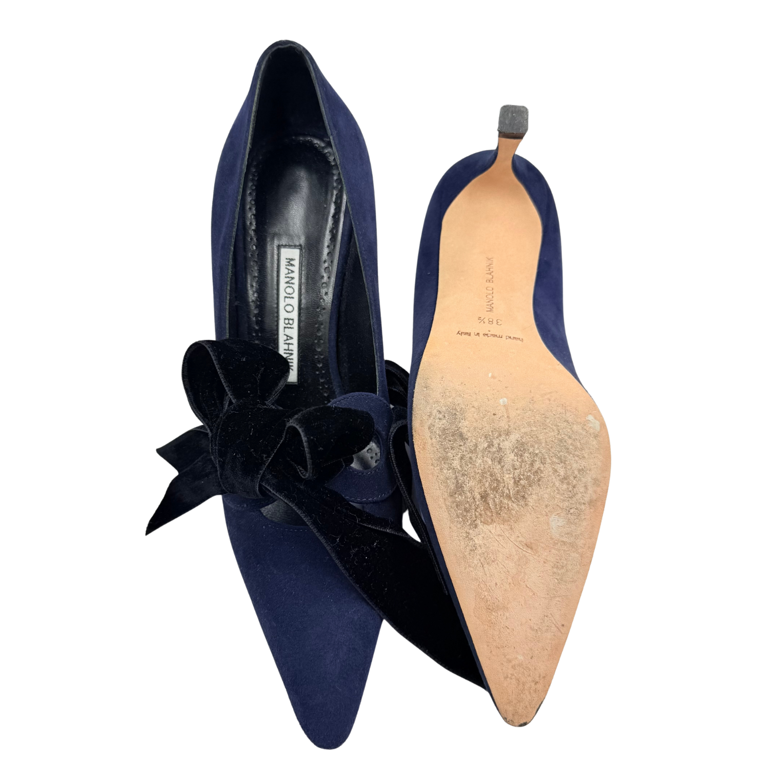 Manolo Blahnik Suede Bow Accents Serba Pumps Navy