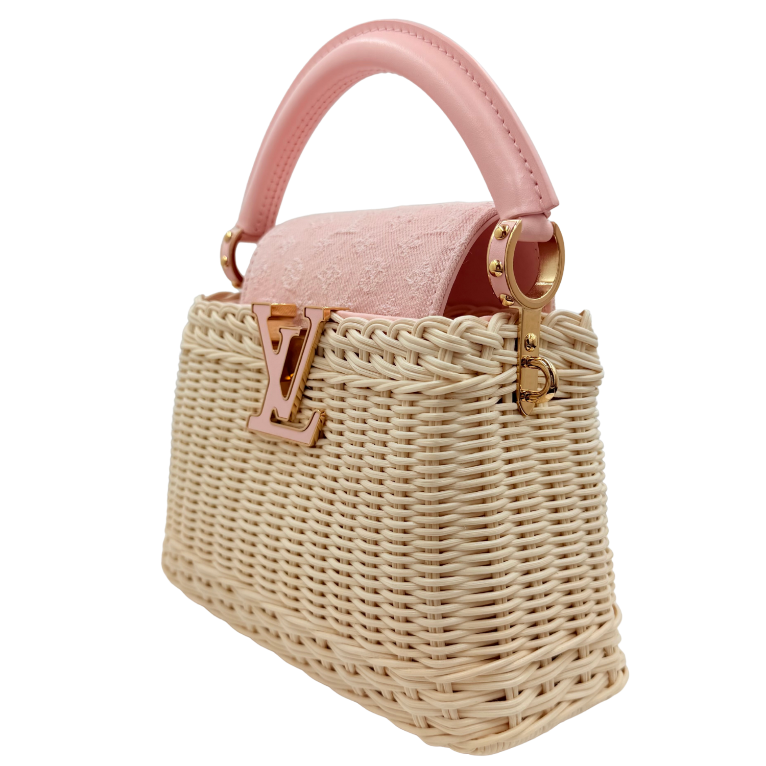 Louis Vuitton Mini Capucine Rattan and Denim Pink