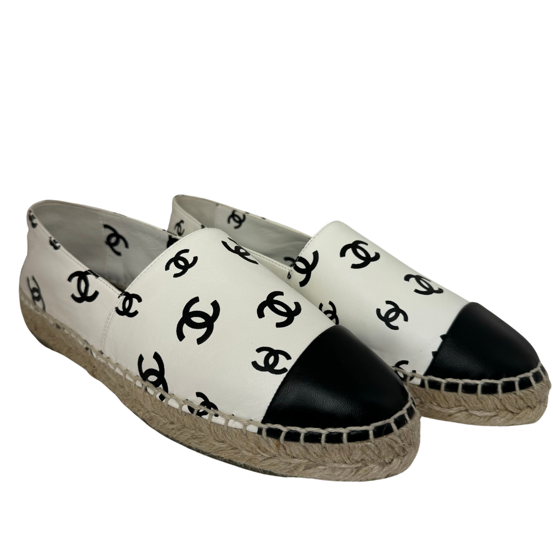 Chanel Black and White Leather Espadrilles