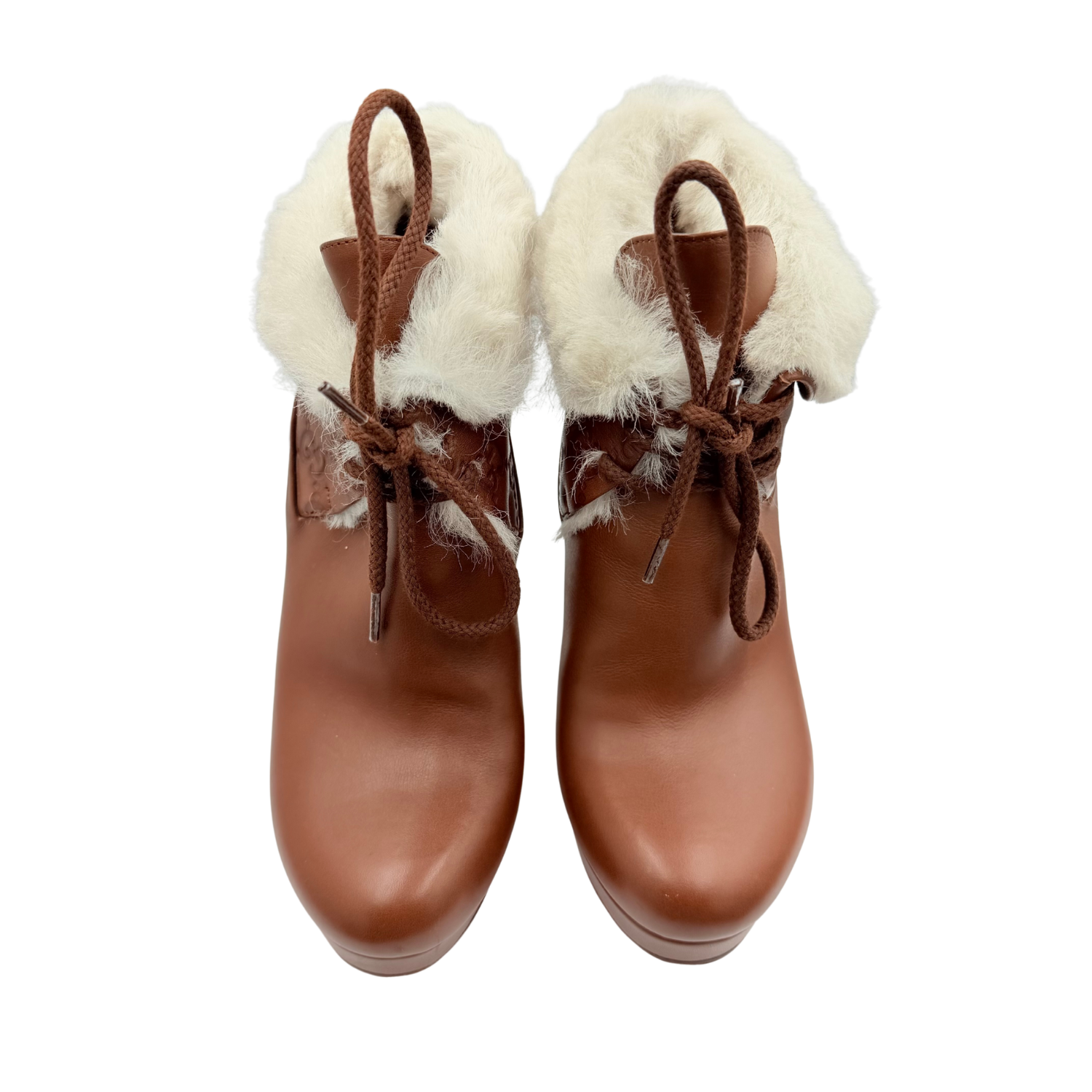 Gucci GG Leather Lace-Up Booties Brown