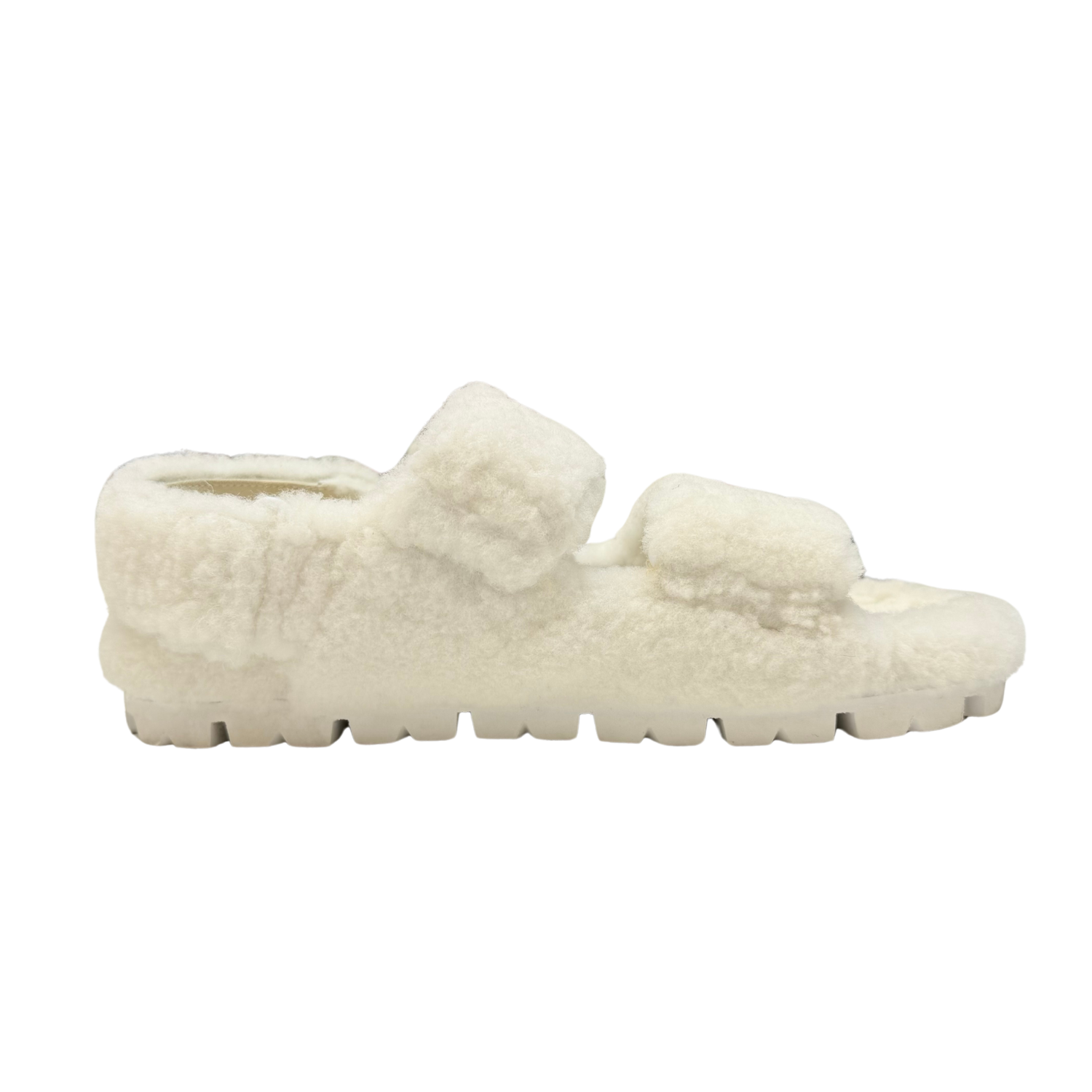 Prada Shearling Sandals Off White