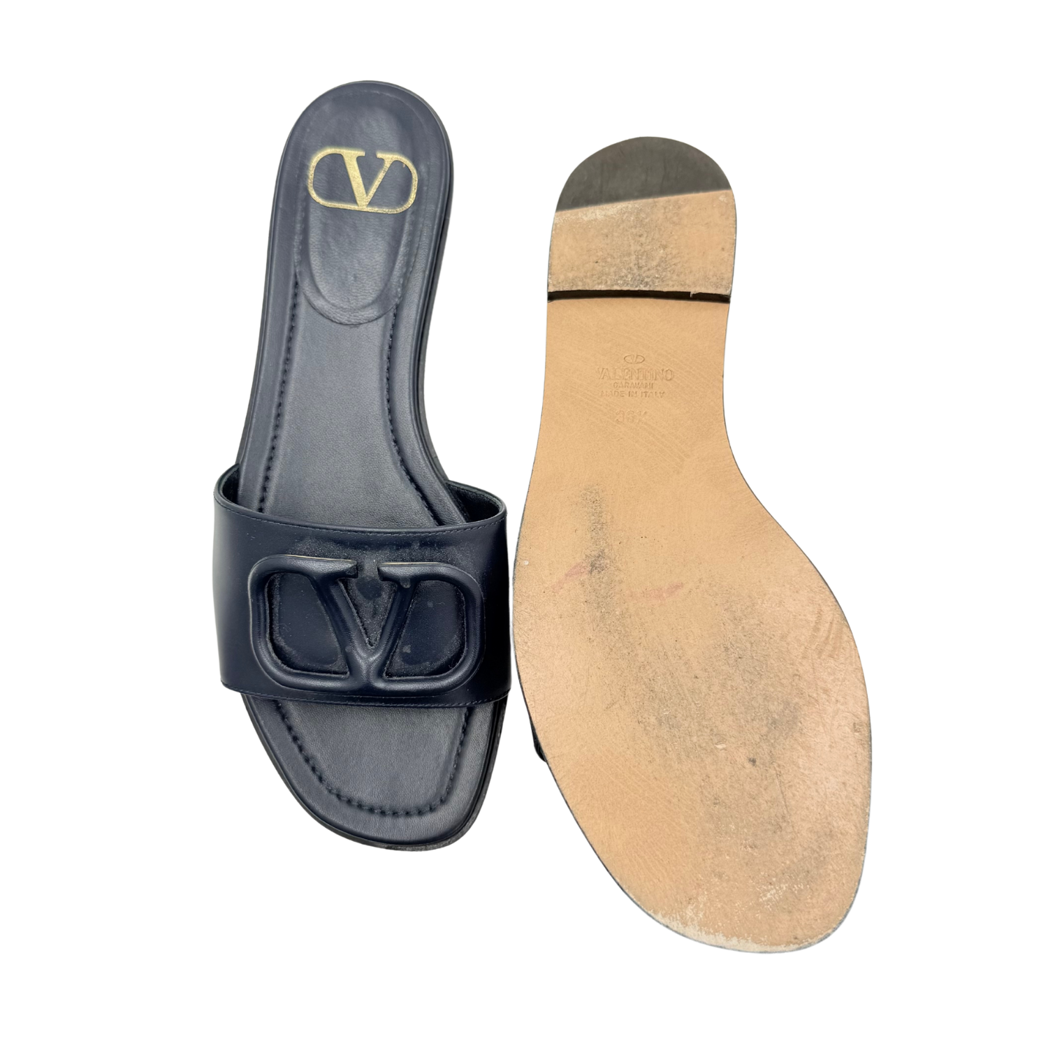 Valentino V Logo Signature Slide Sandals Navy