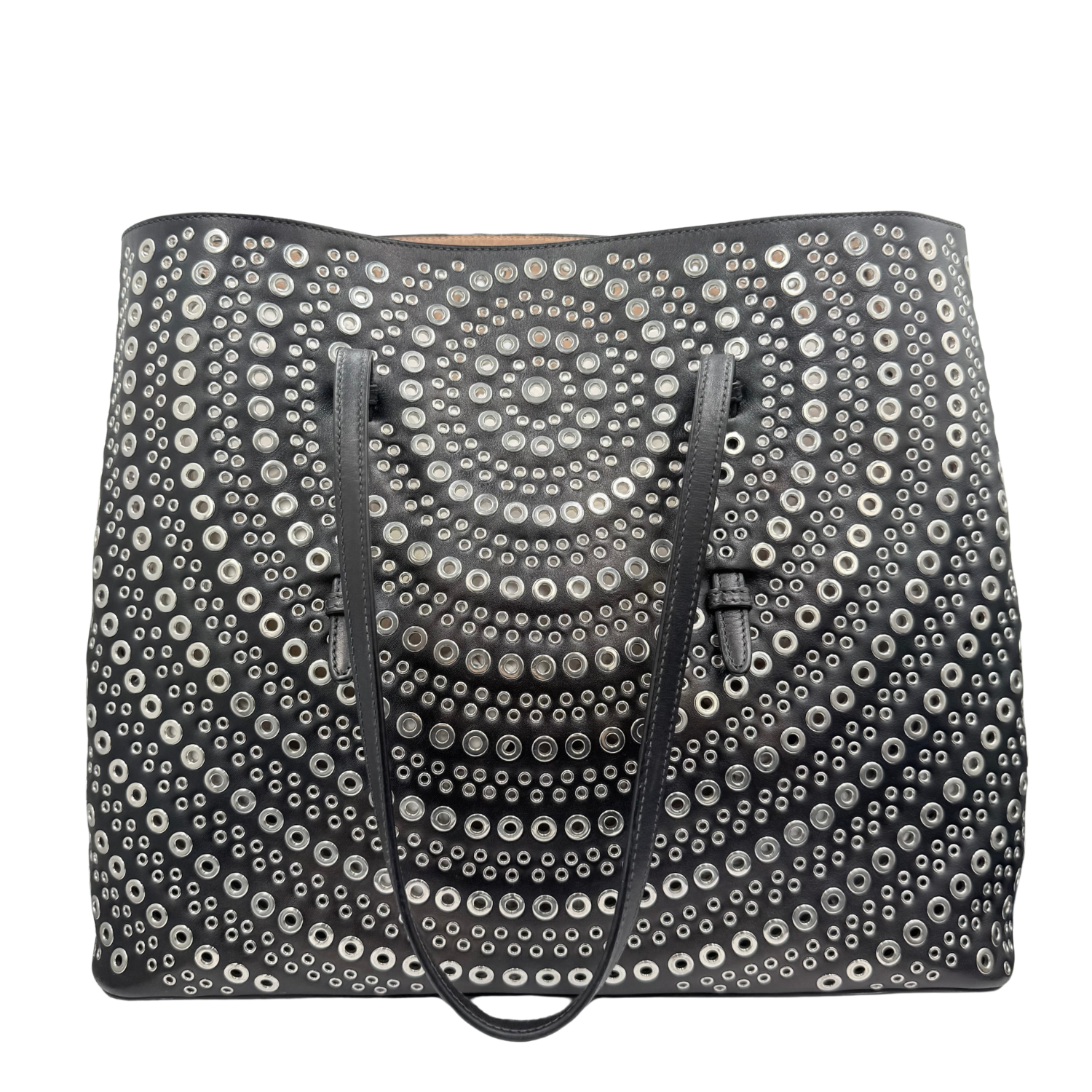ALAÏA Grommet Studded Medium Mina Tote Black