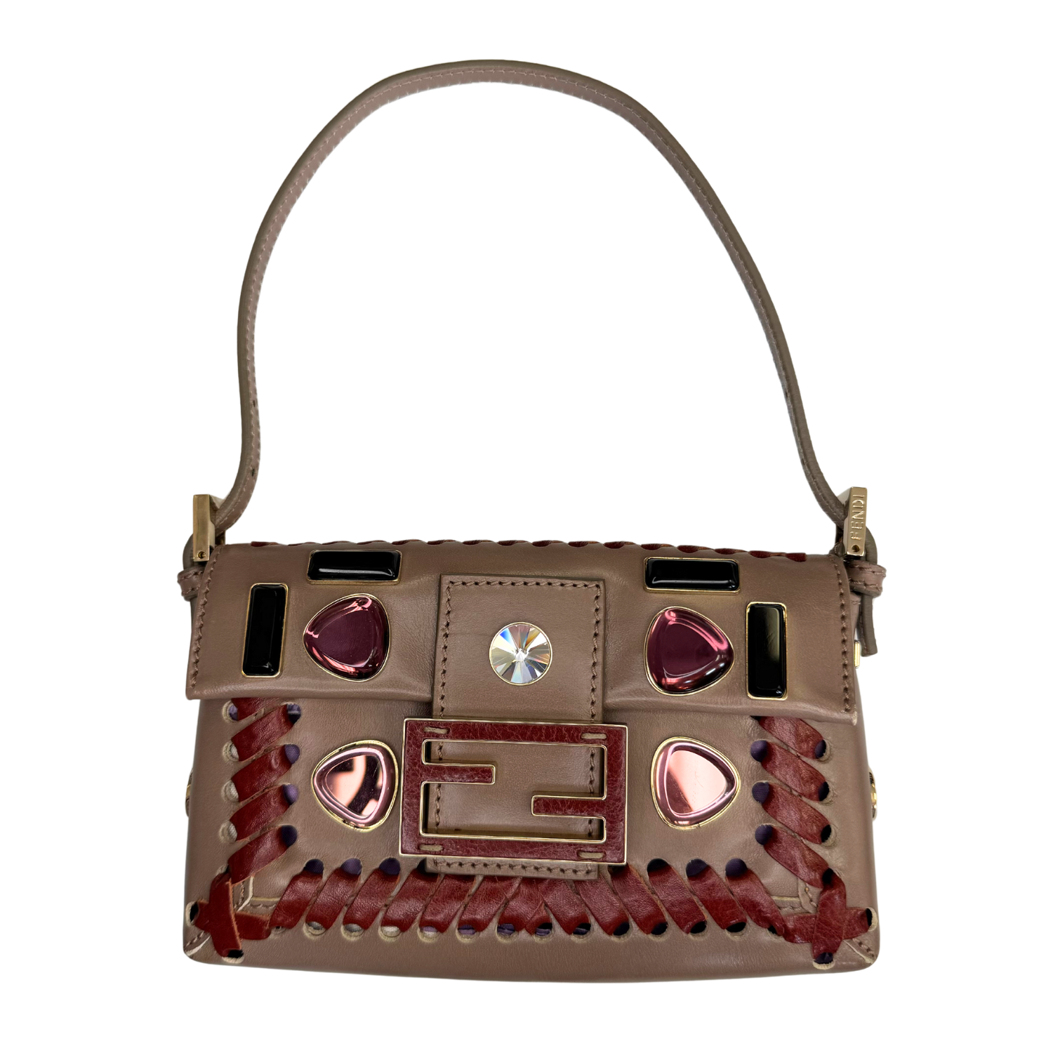 Fendi Stone Embellished Taupe Bag