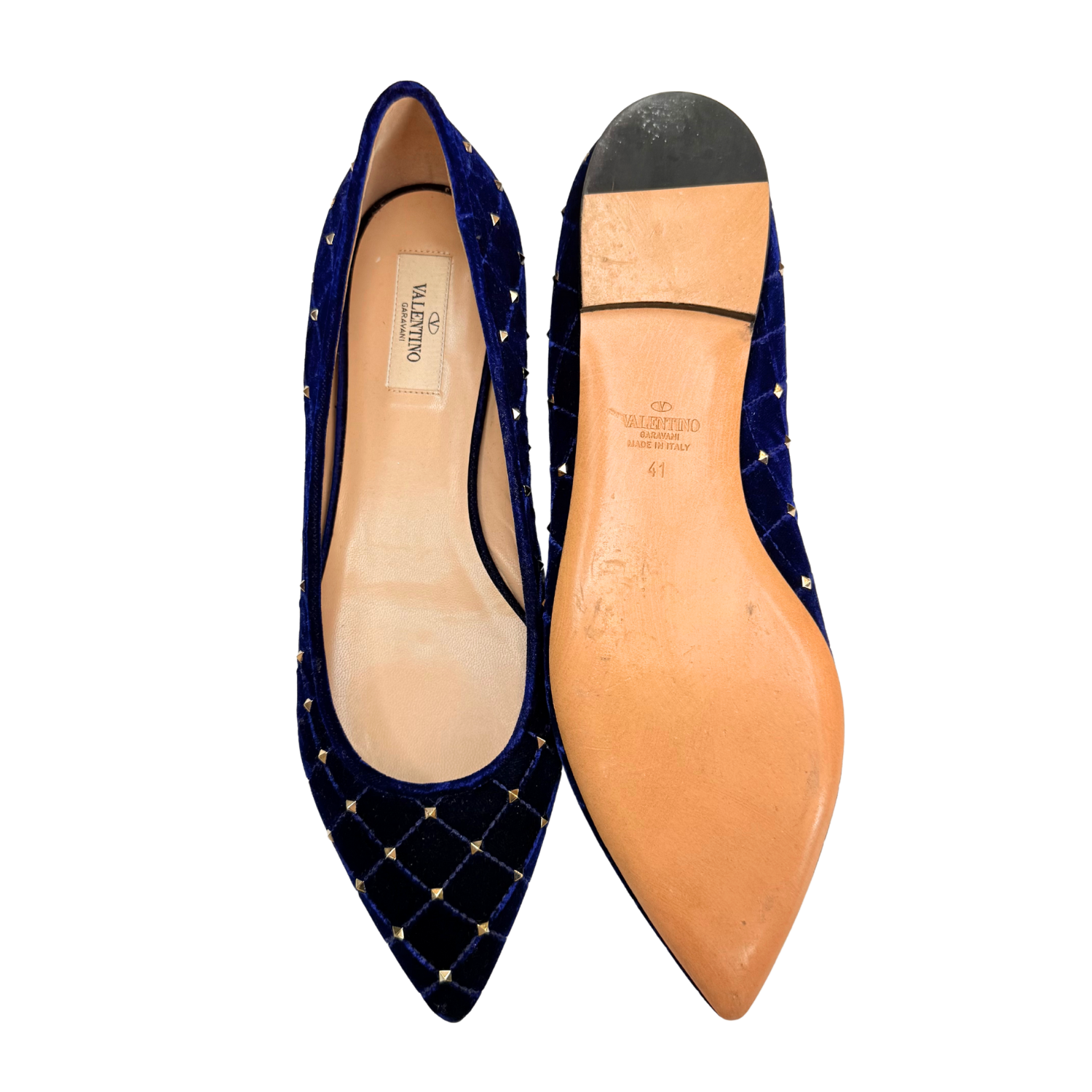 Valentino Rockstud Pointed Toe Flats Blue