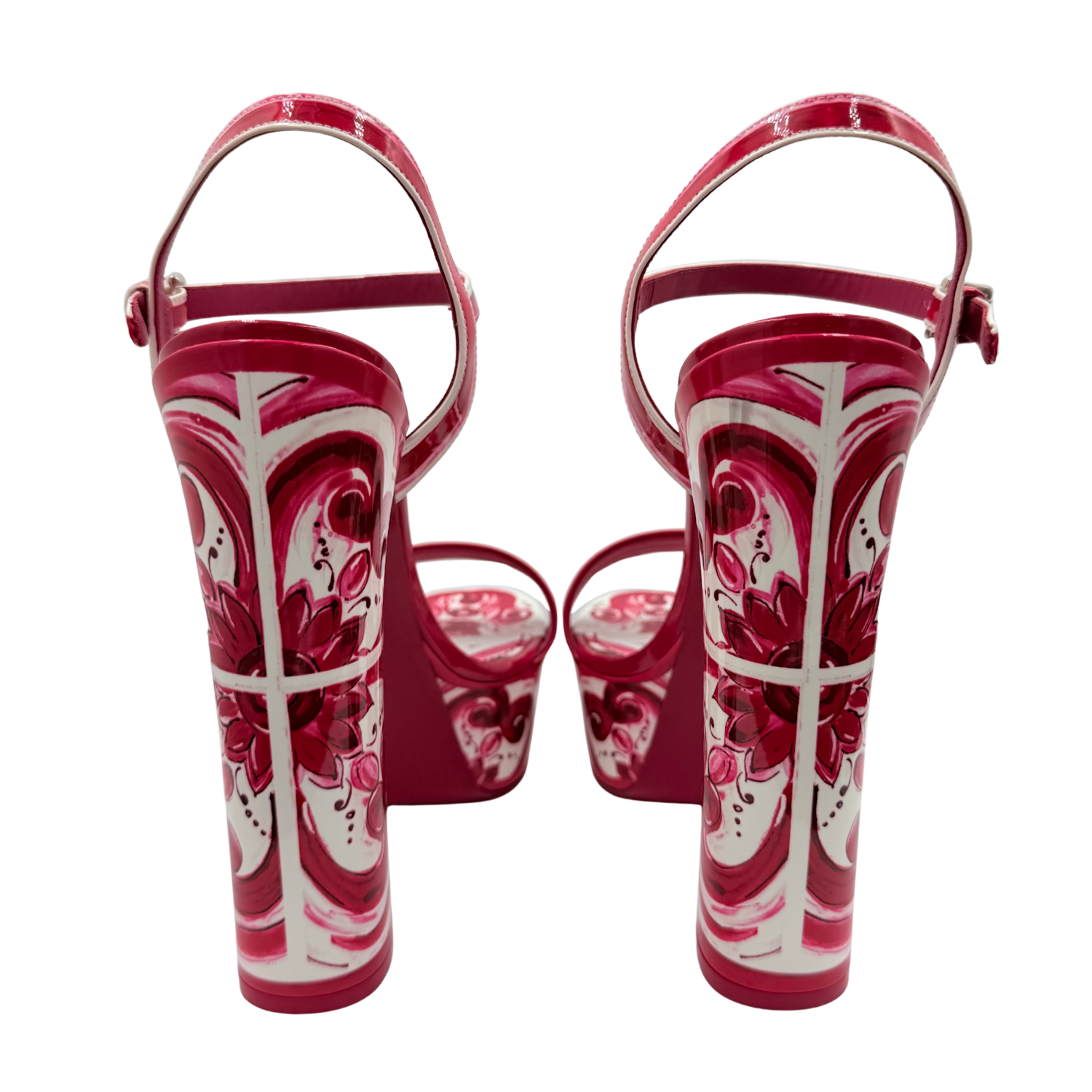 Dolce & Gabbana Patent Leather Floral Printed Slingback Sandals Red Size 10