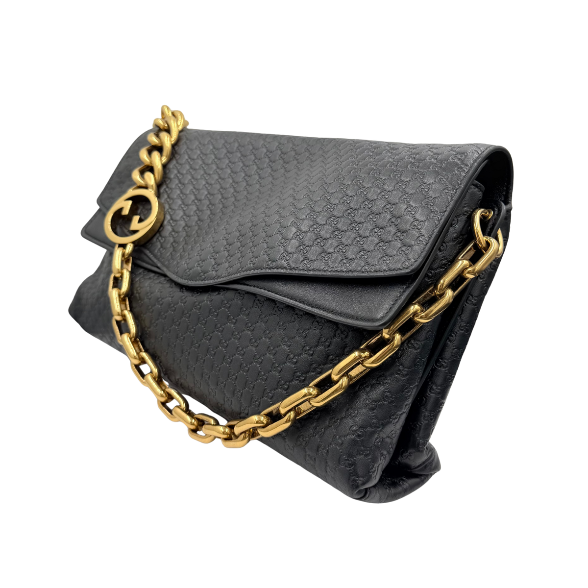 Large Microguccissima Monogram Flap Bag Black