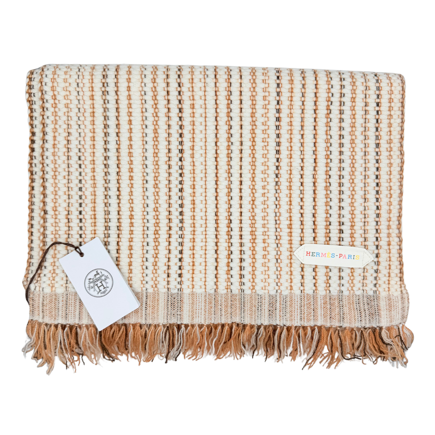 Hermès Muffler Boutis Ecru Cashmere Scarf Gold