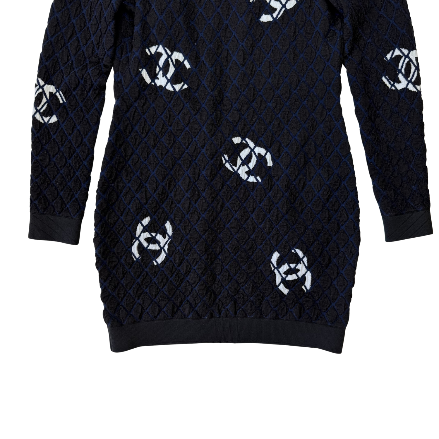 Chanel Runway CC Coco Neige Half Zip Up Dress Blue & Black