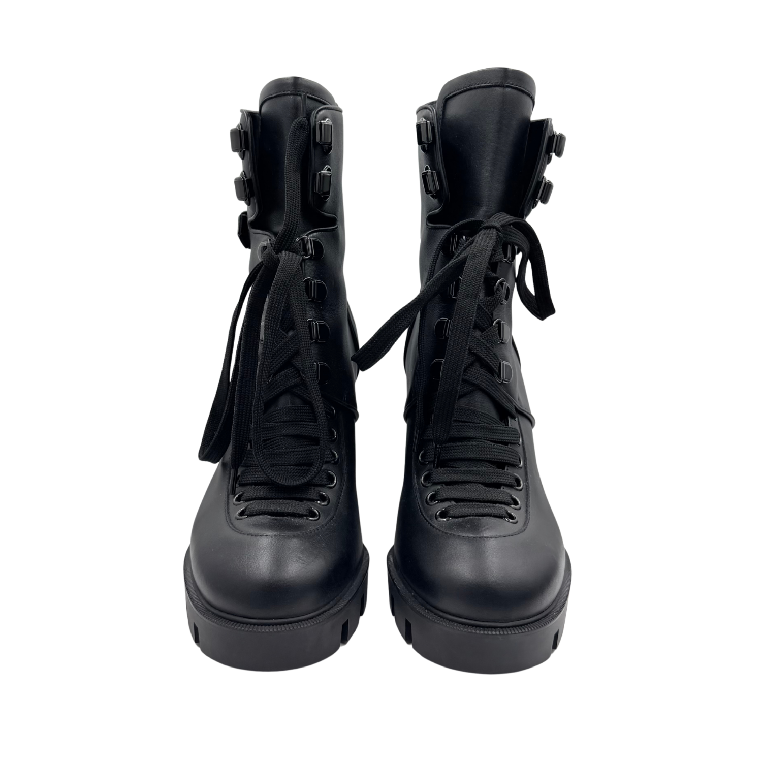 Christian Louboutin Leather Heeled Combat Boots Black Size 39.5