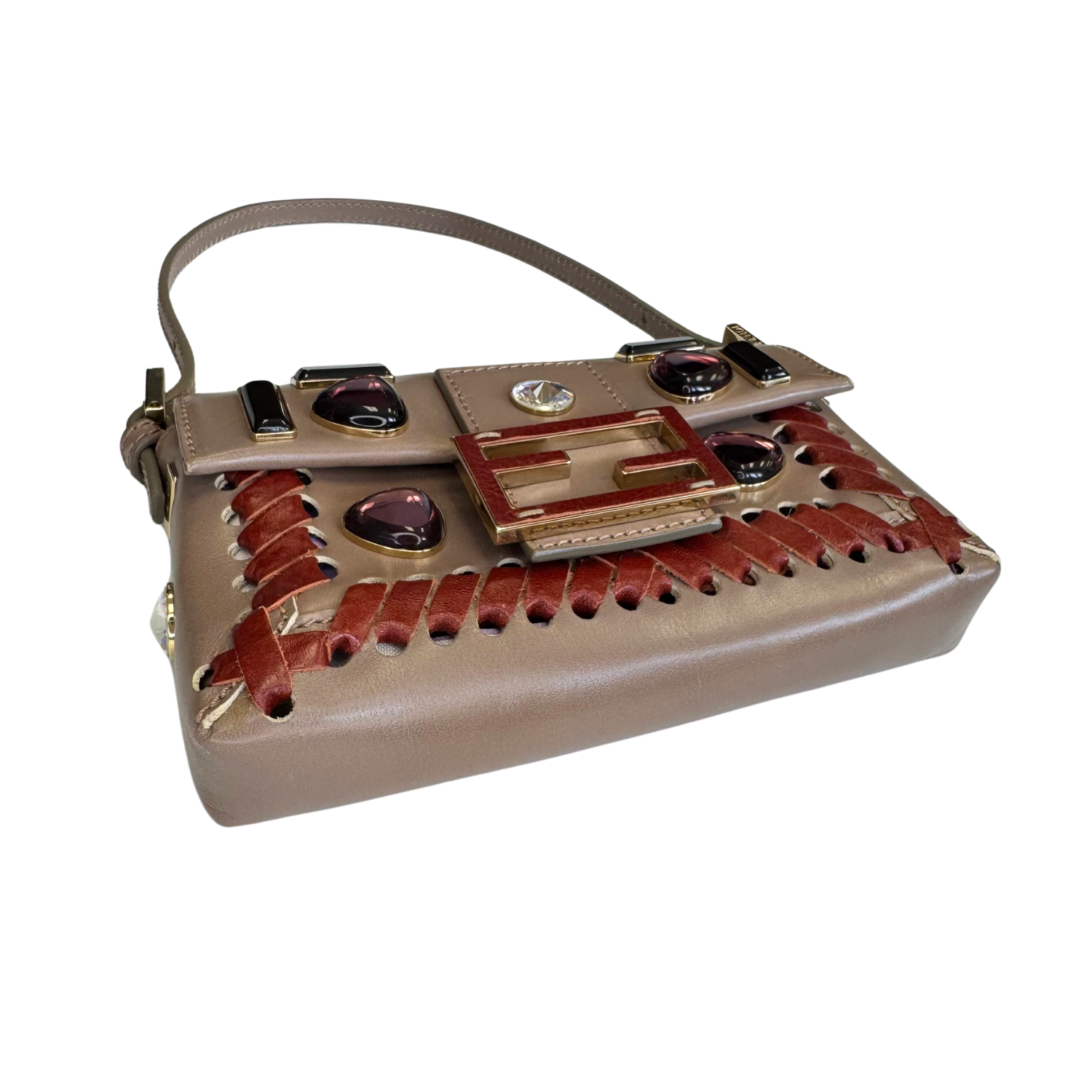 Fendi Stone Embellished Taupe Bag