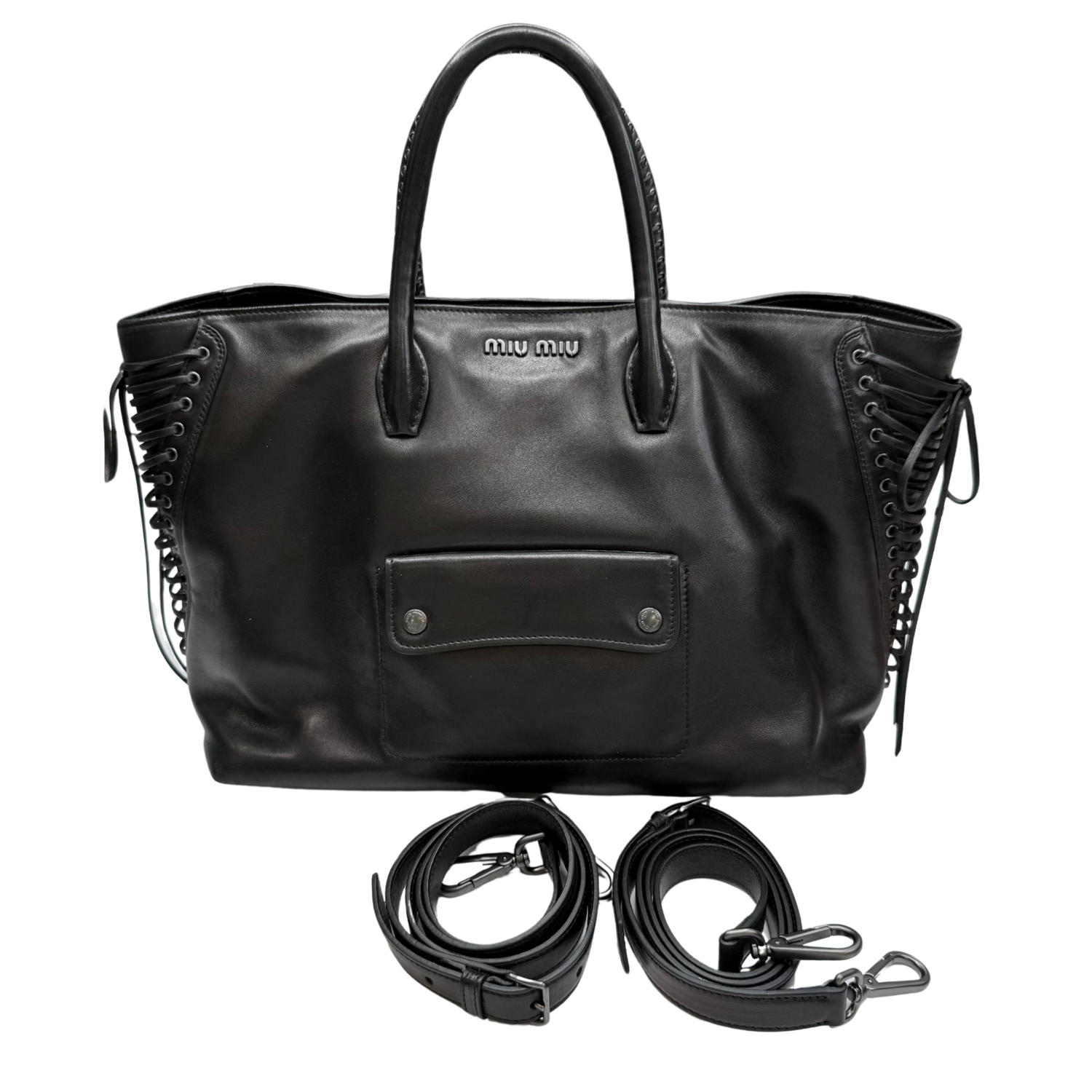 Miu Miu Laced Shopper Tote Bag Black