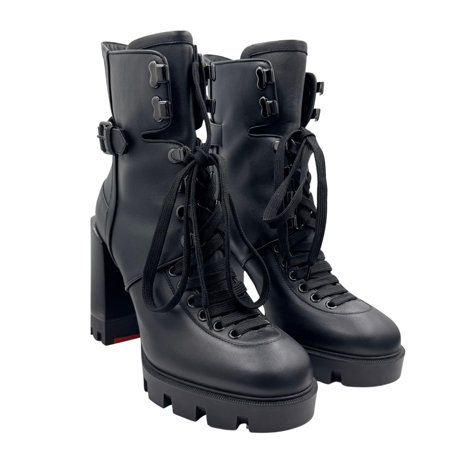 Christian Louboutin Leather Heeled Combat Boots Black Size 39.5