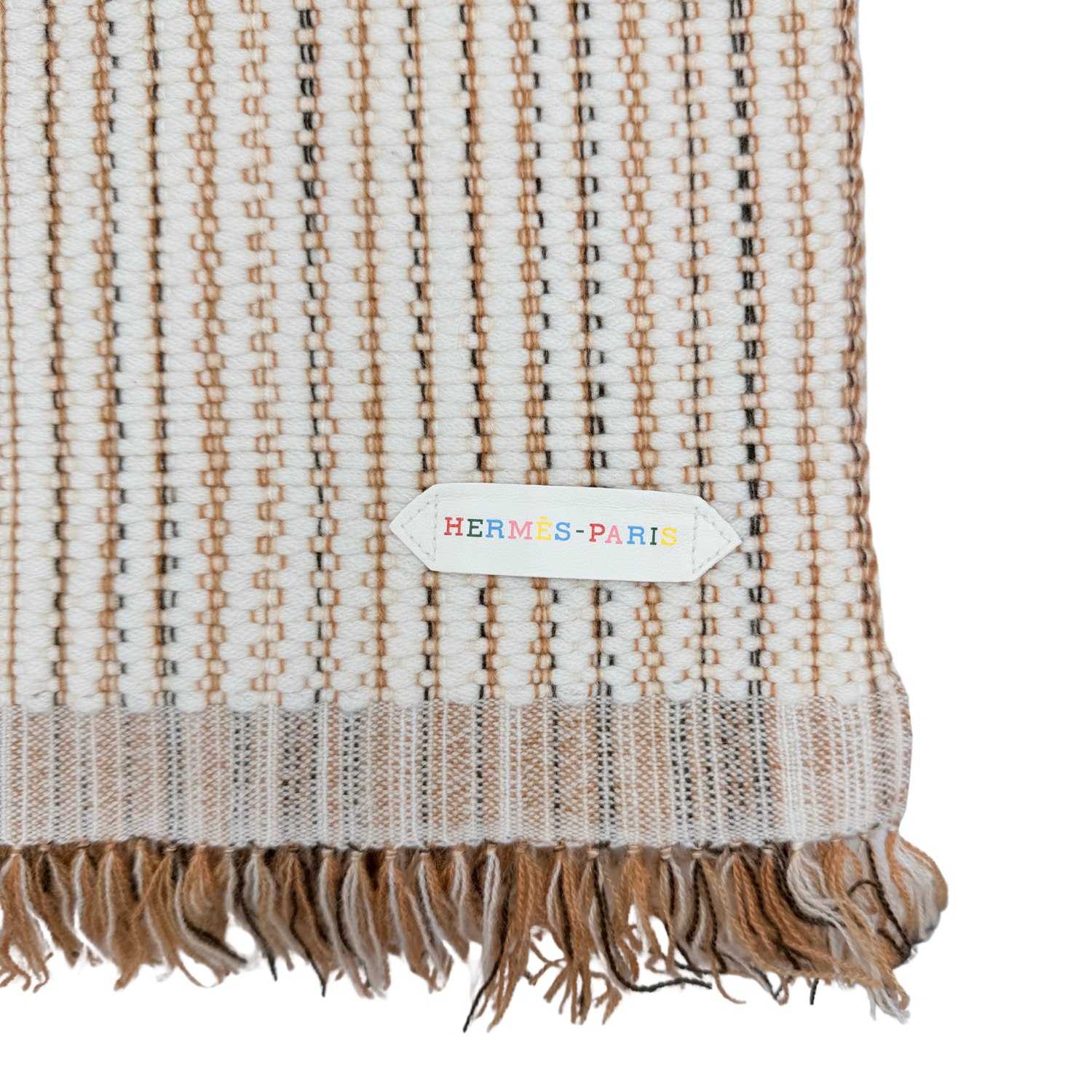 Hermès Muffler Boutis Ecru Cashmere Scarf Gold