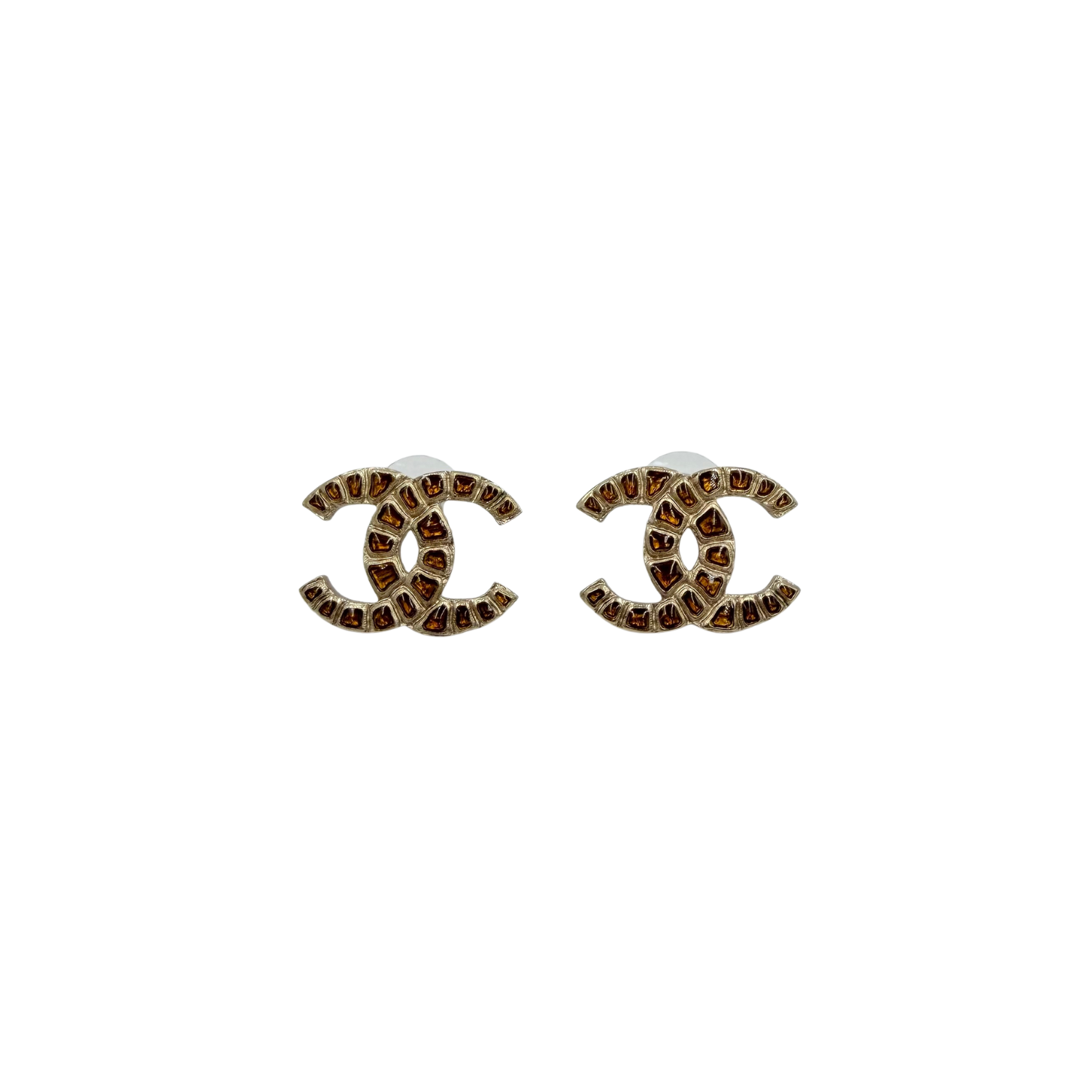 Chanel Large Gold Tone Yellow Gripoix CC Stud Earrings