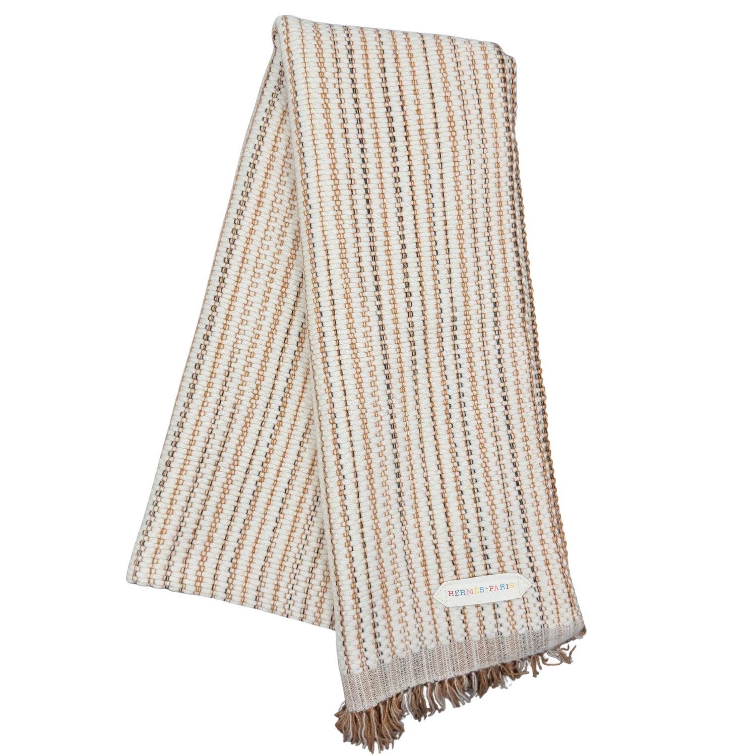 Hermès Muffler Boutis Ecru Cashmere Scarf Gold