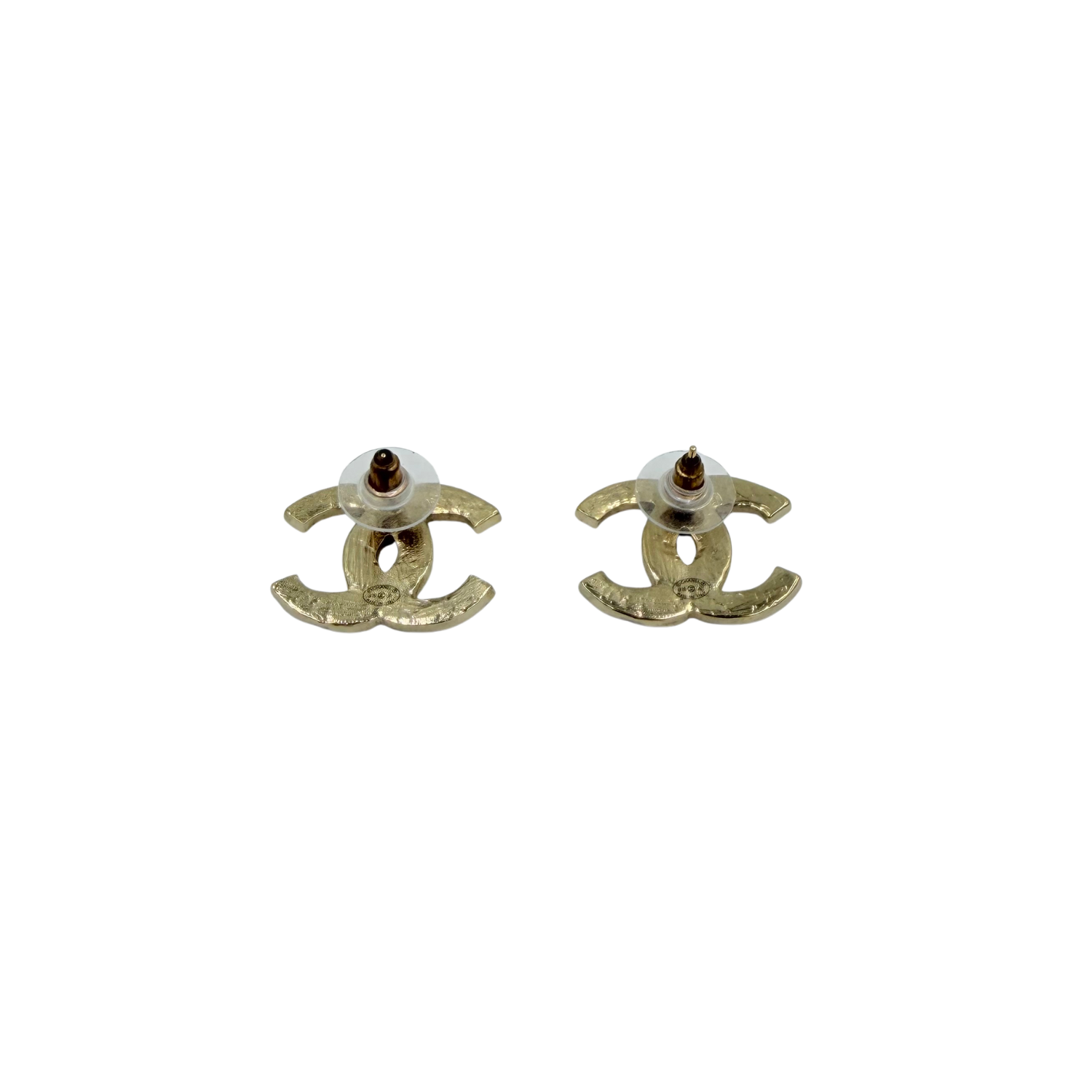 Chanel Large Gold Tone Yellow Gripoix CC Stud Earrings