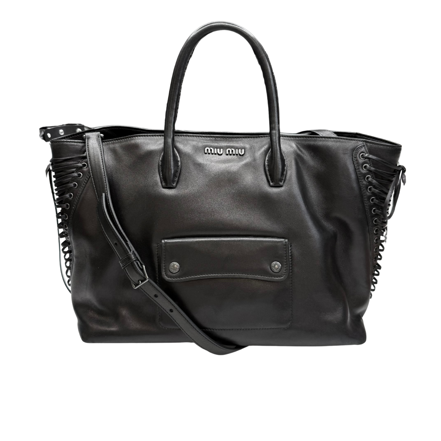 Miu Miu Laced Shopper Tote Bag Black
