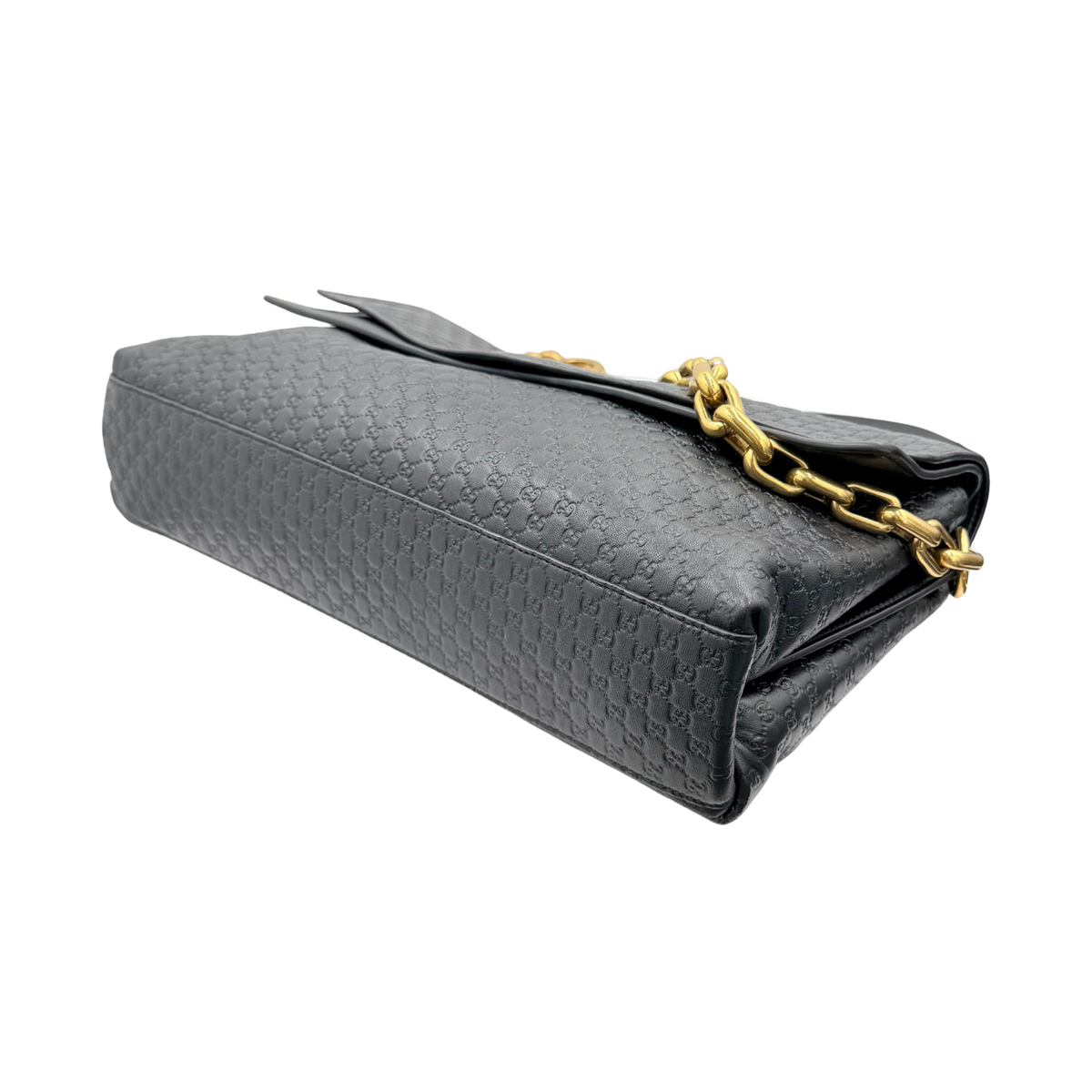 Large Microguccissima Monogram Flap Bag Black