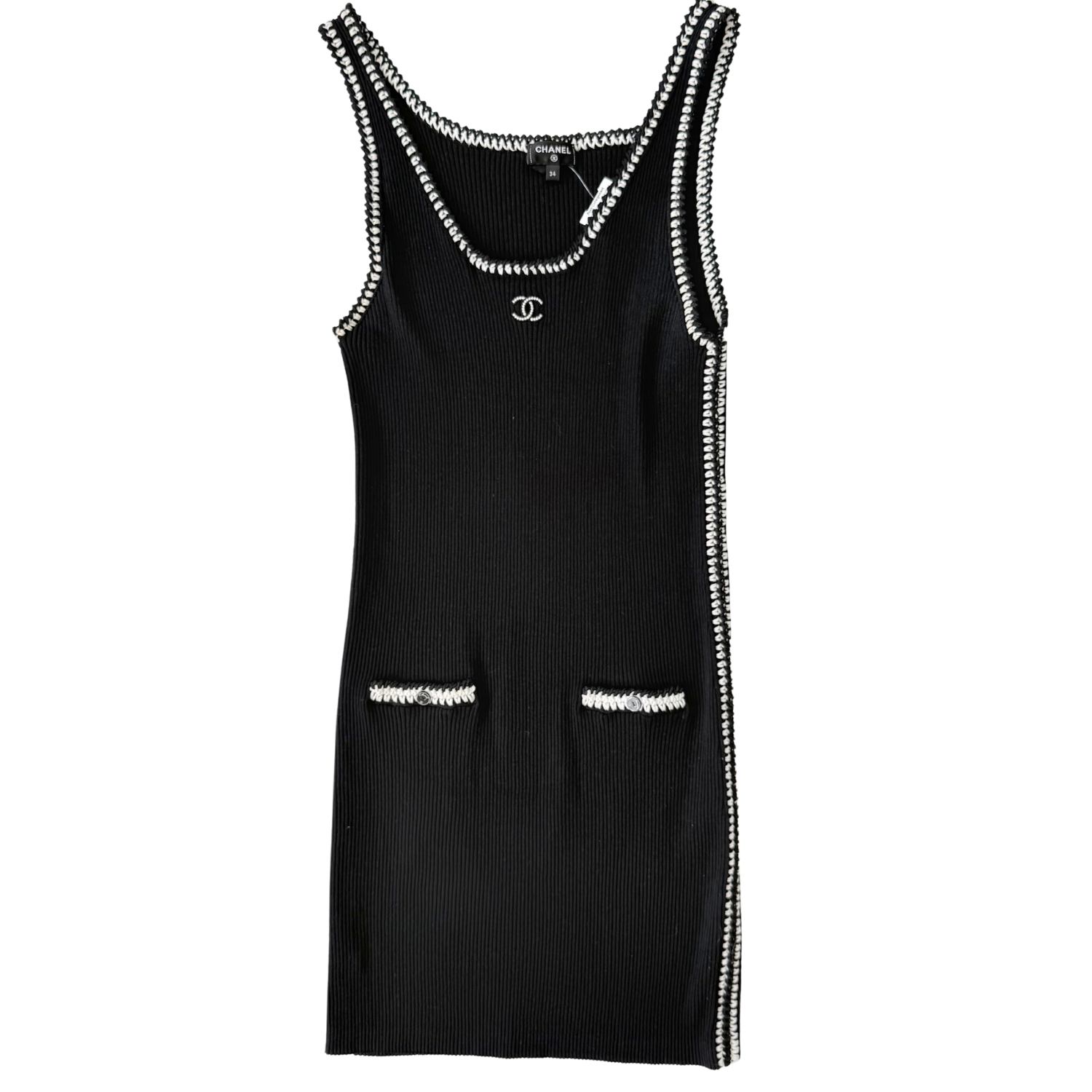 Chanel Ribbed Mini Tank Dress Black