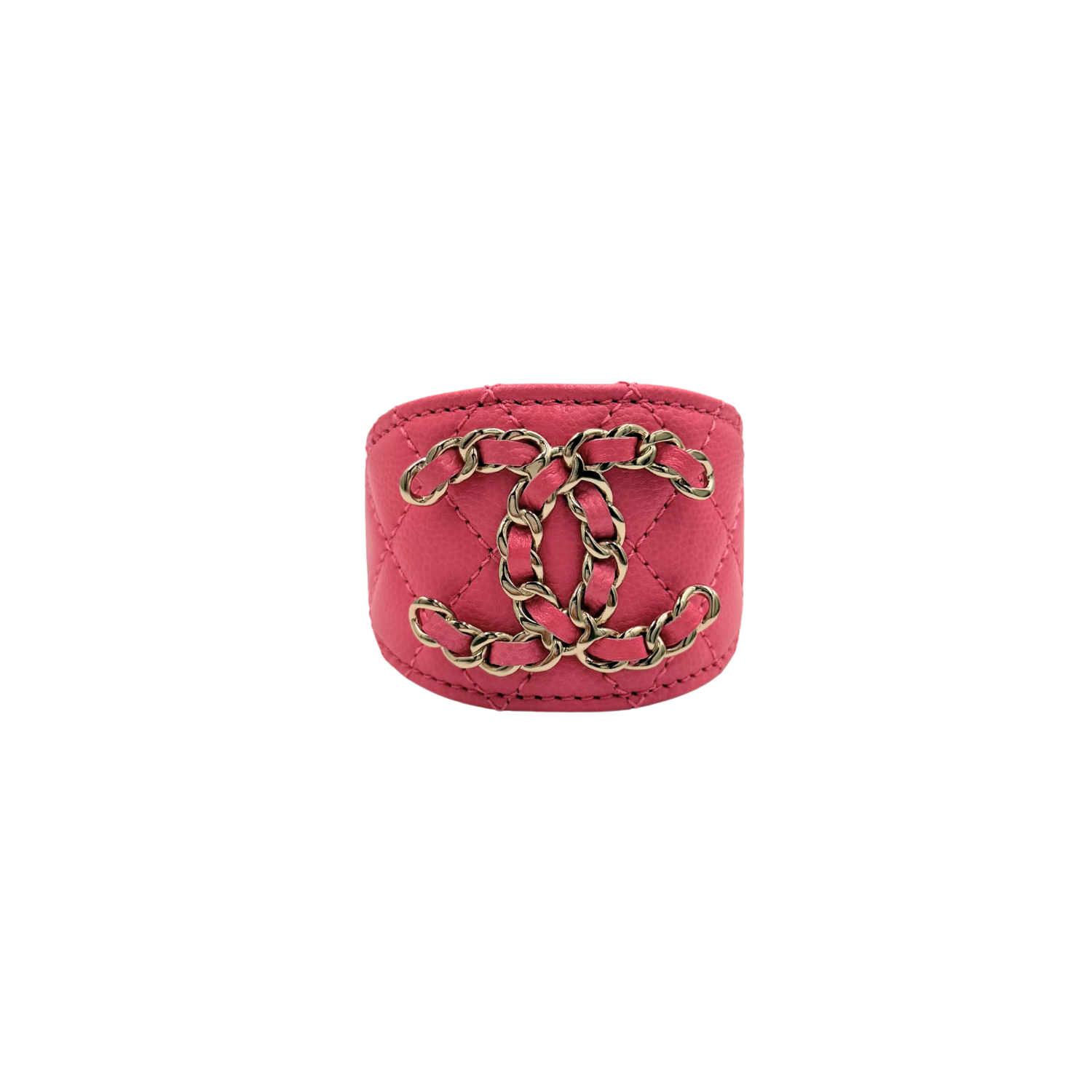 Chanel Caviar Quilted Leather Gold CC Bracelet Pink