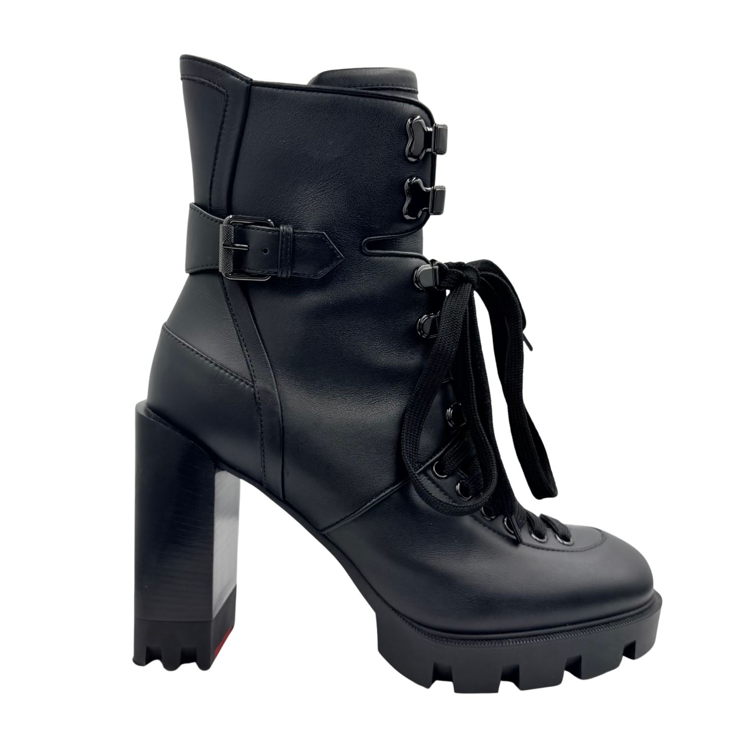 Christian Louboutin Leather Heeled Combat Boots Black Size 39.5
