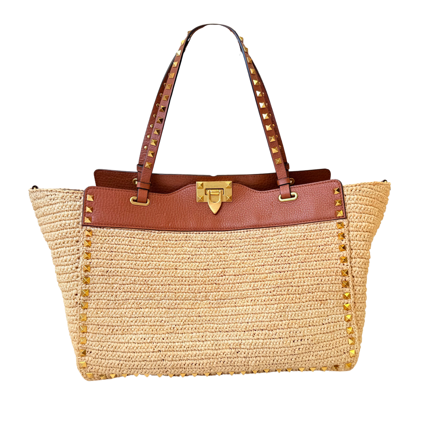 Valentino Rockstud Raffia Tote