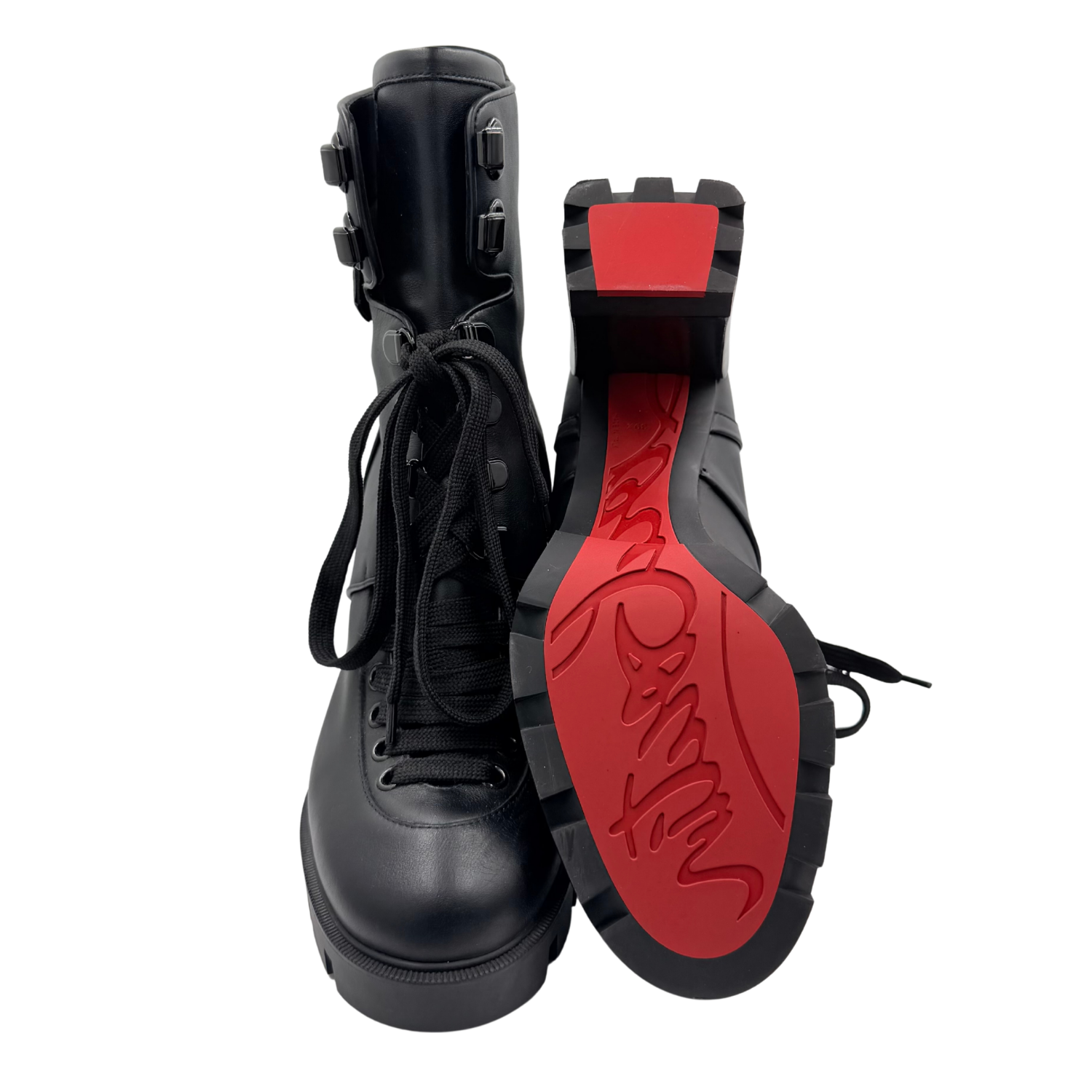 Christian Louboutin Leather Heeled Combat Boots Black Size 39.5