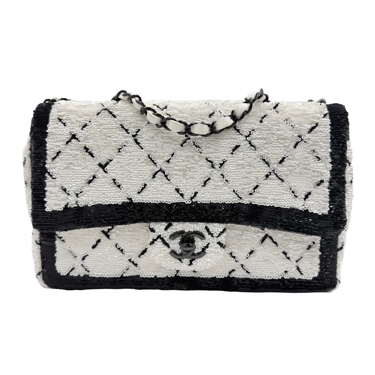 Chanel Medium Sequin Flap Bag Black White