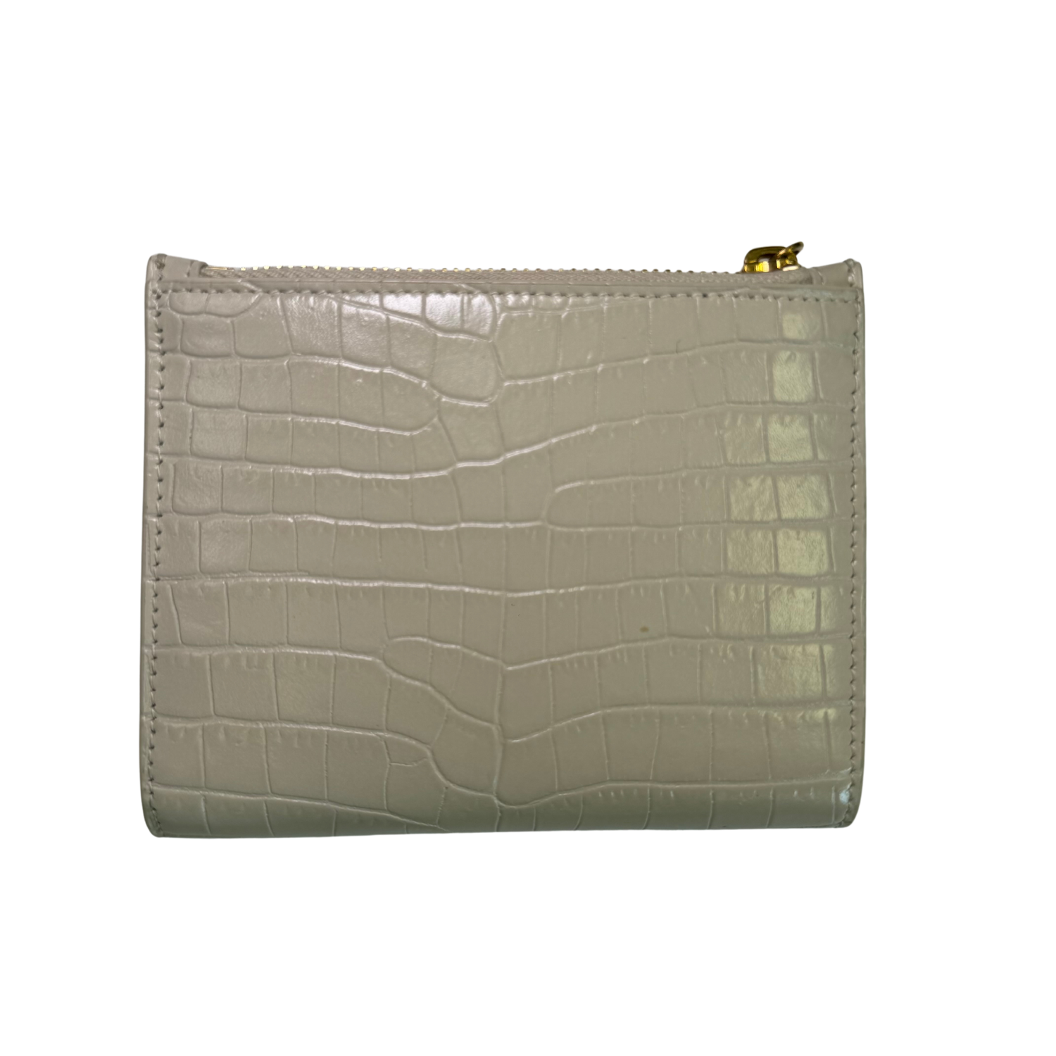 Yves Saint Laurent Calfskin Crocodile Embossed Uptown Bi Fold Wallet White